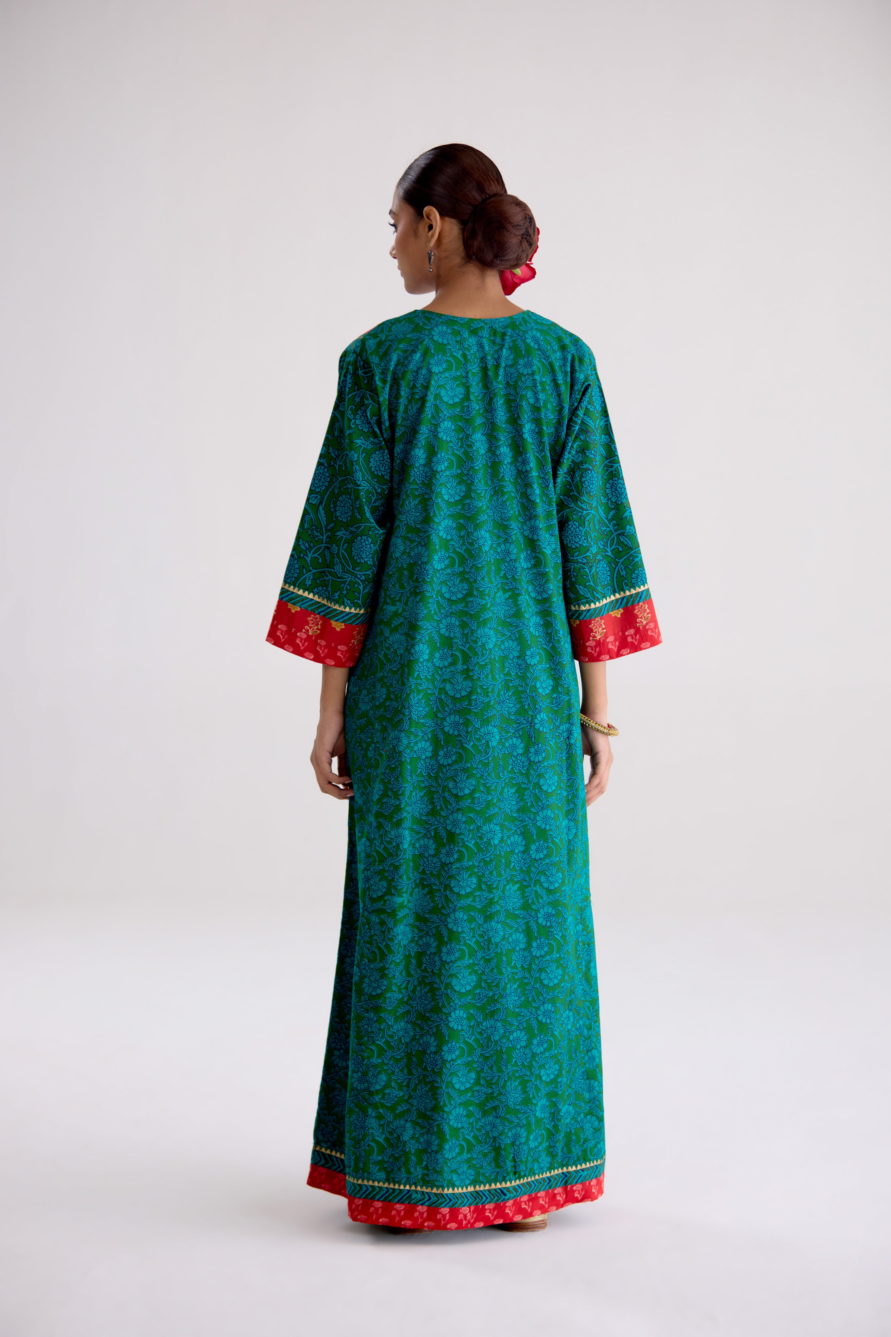 Rozana Cotton Printed Caftan Green (10107016118571)