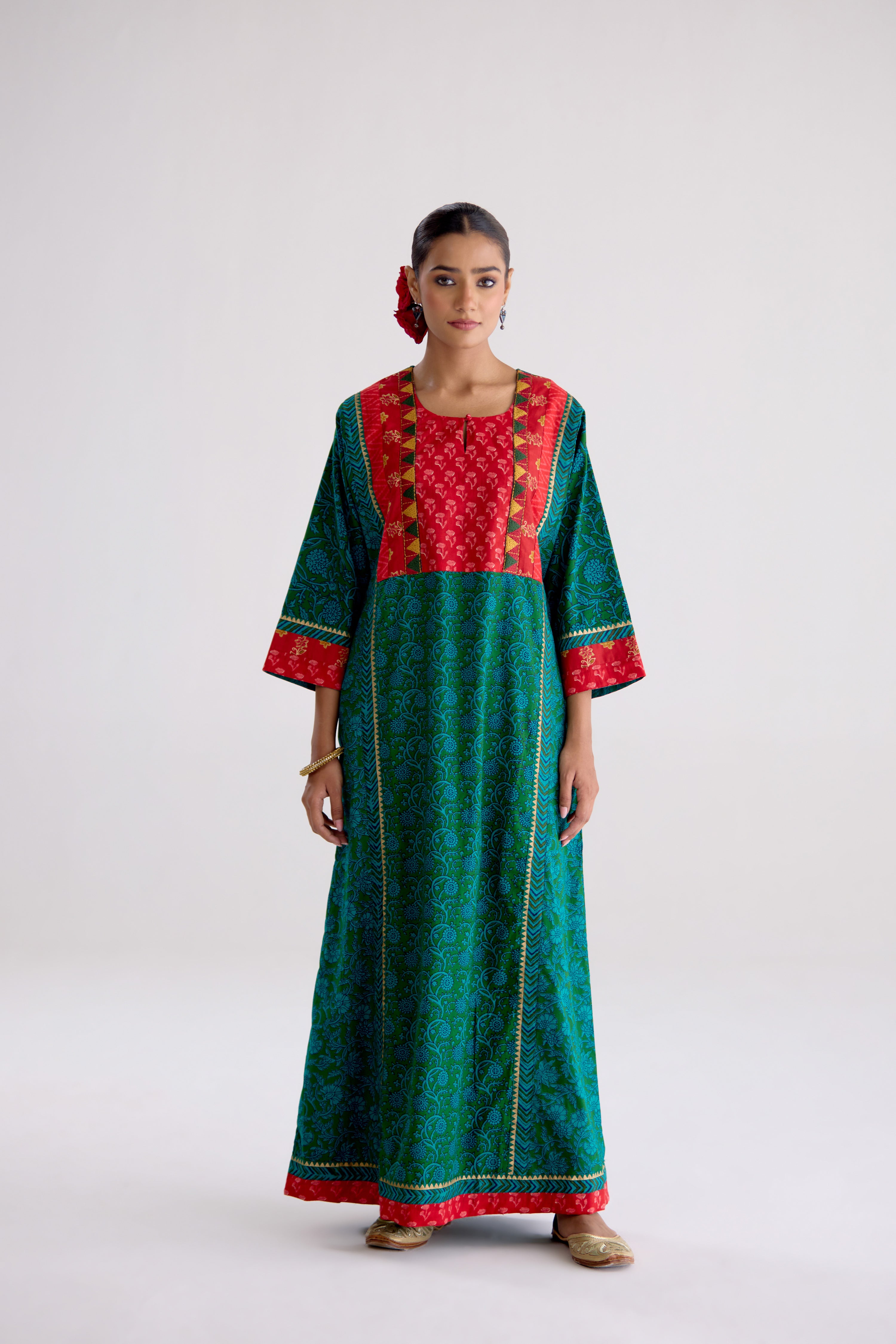 Rozana Cotton Printed Caftan Green (10107016118571)