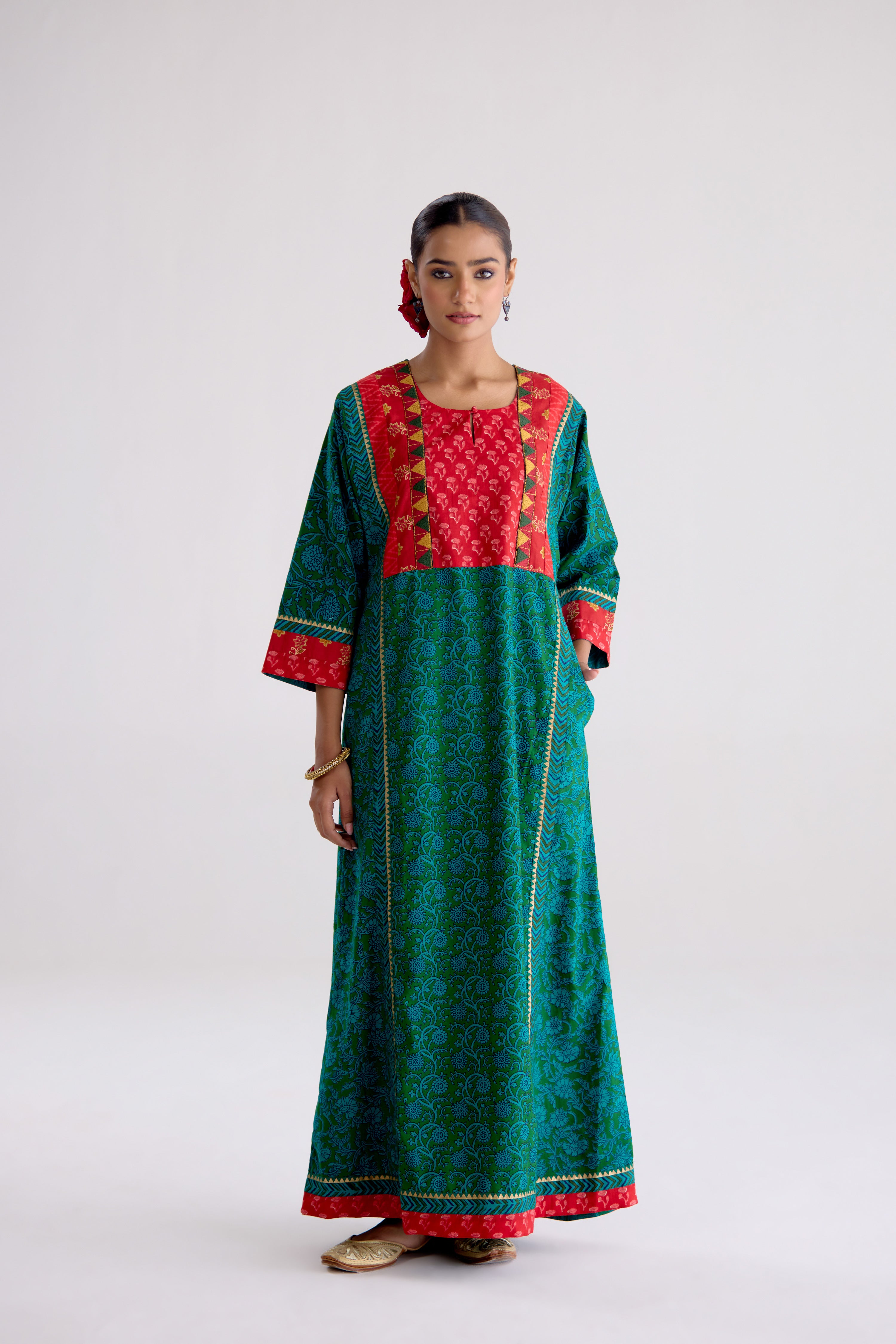 Rozana Cotton Printed Caftan Green (10107016118571)