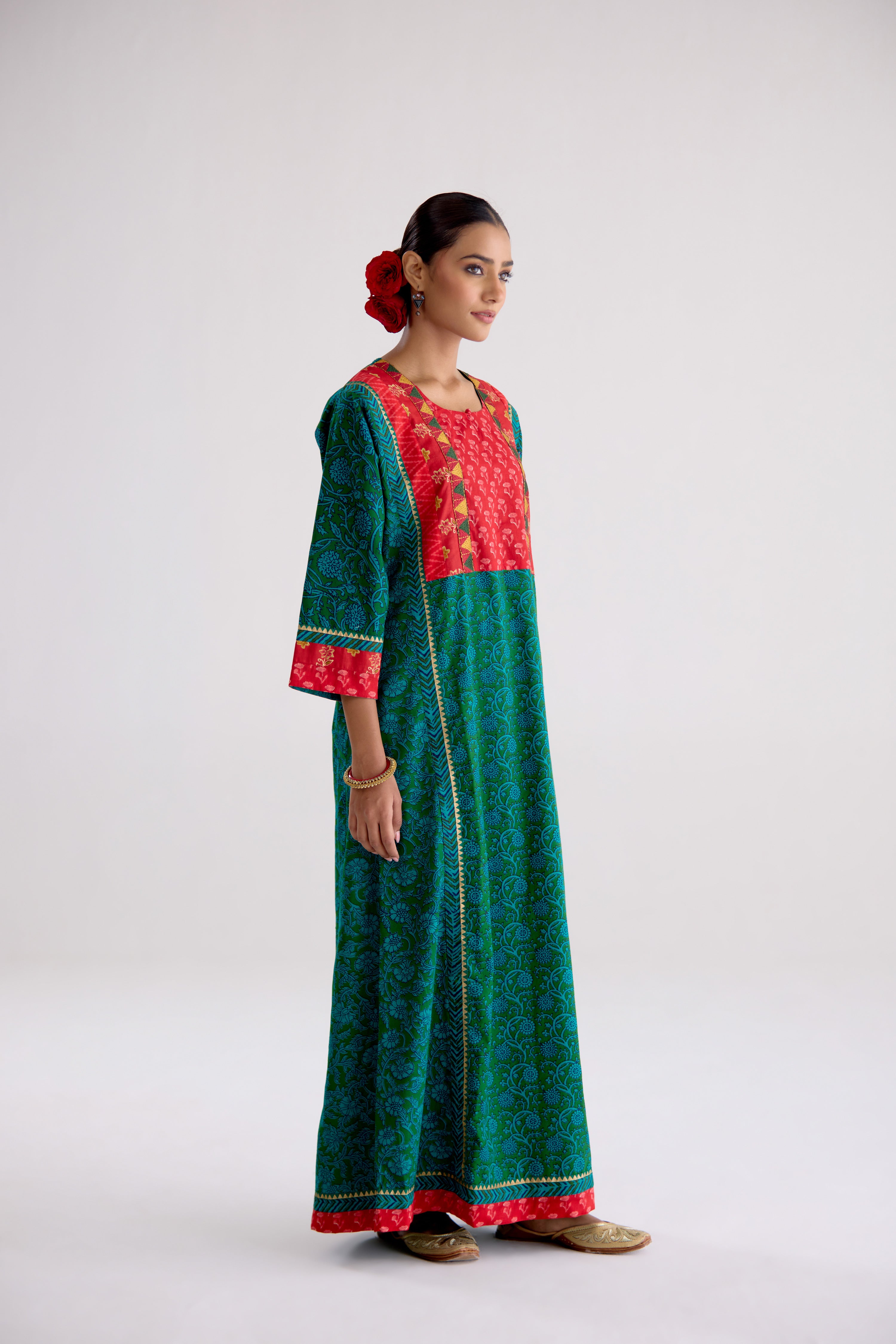 Rozana Cotton Printed Caftan Green (10107016118571)