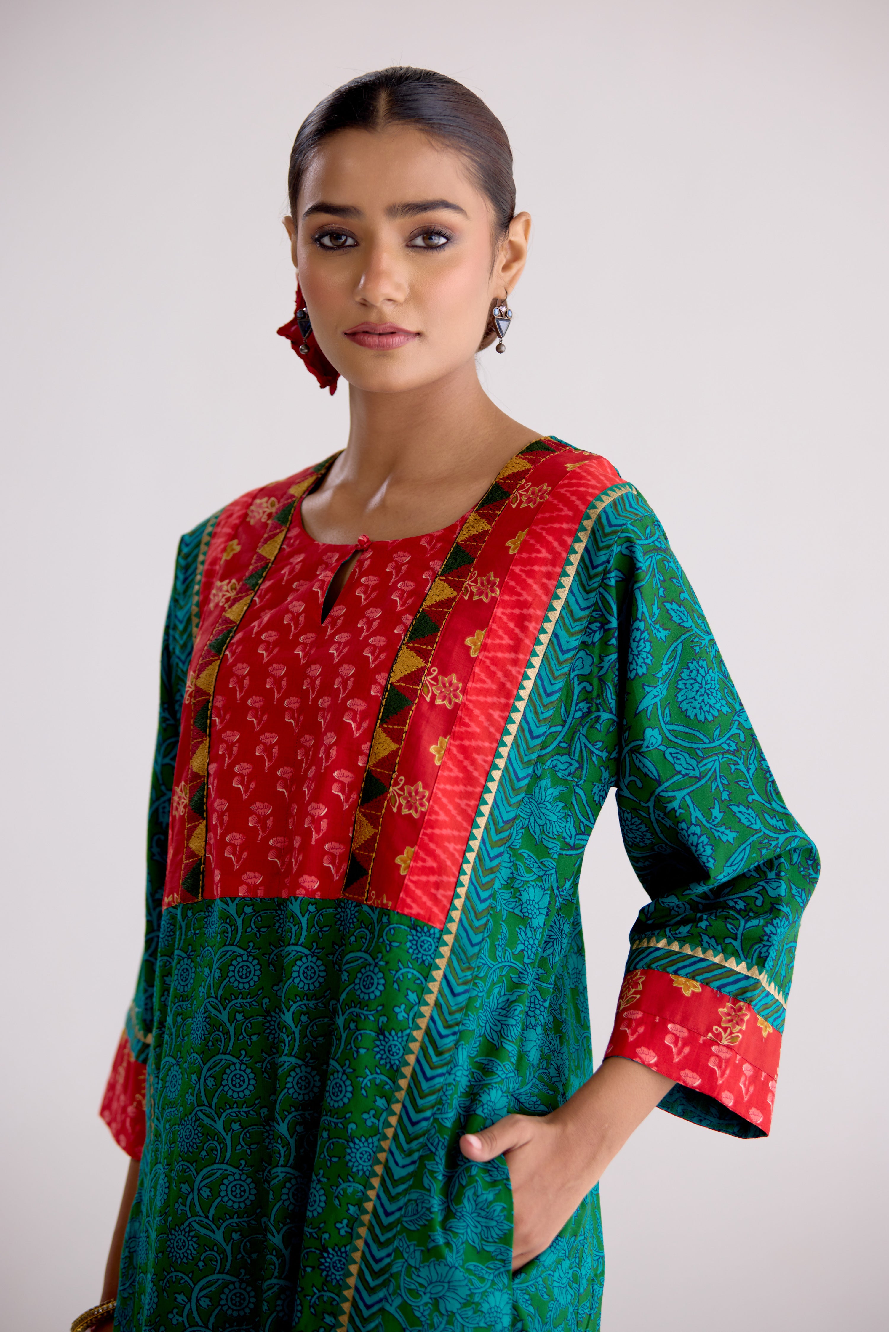 Rozana Cotton Printed Caftan Green (10107016118571)
