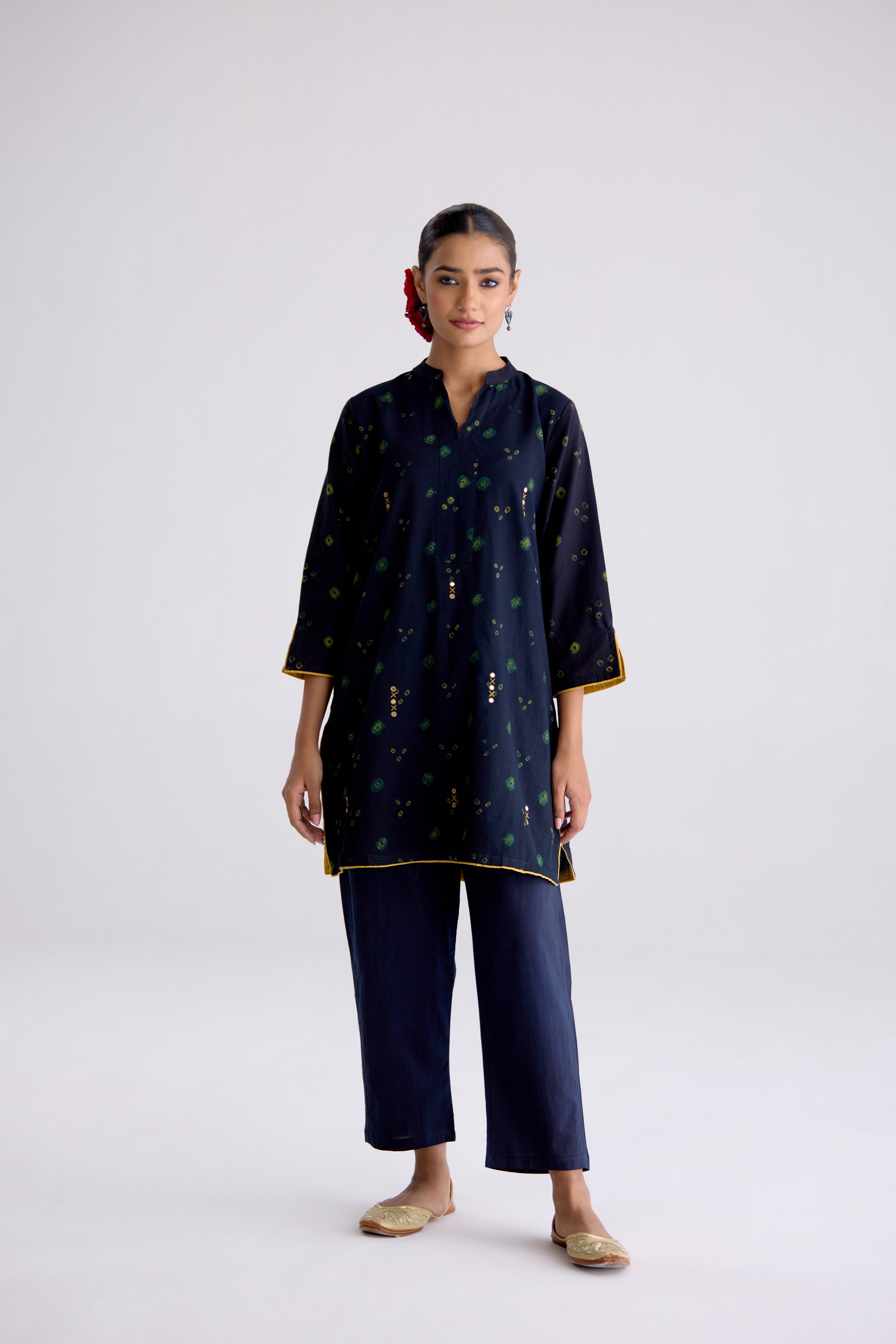 Juno Cotton Bandhej Printed Tunic Dark Green (10106184106283)