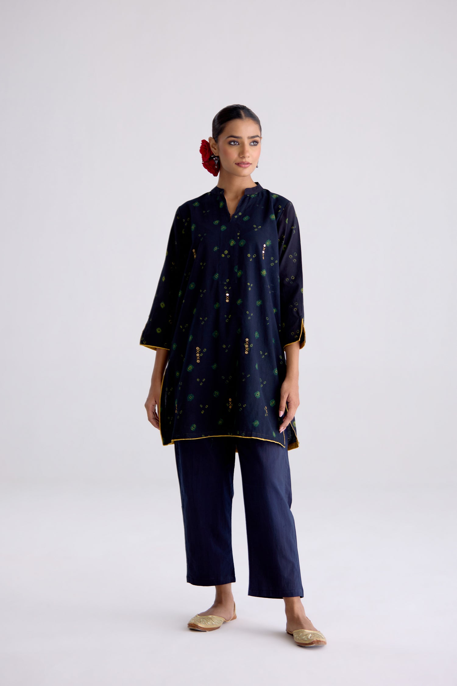 Juno Cotton Bandhej Printed Tunic Dark Green (10106184106283)