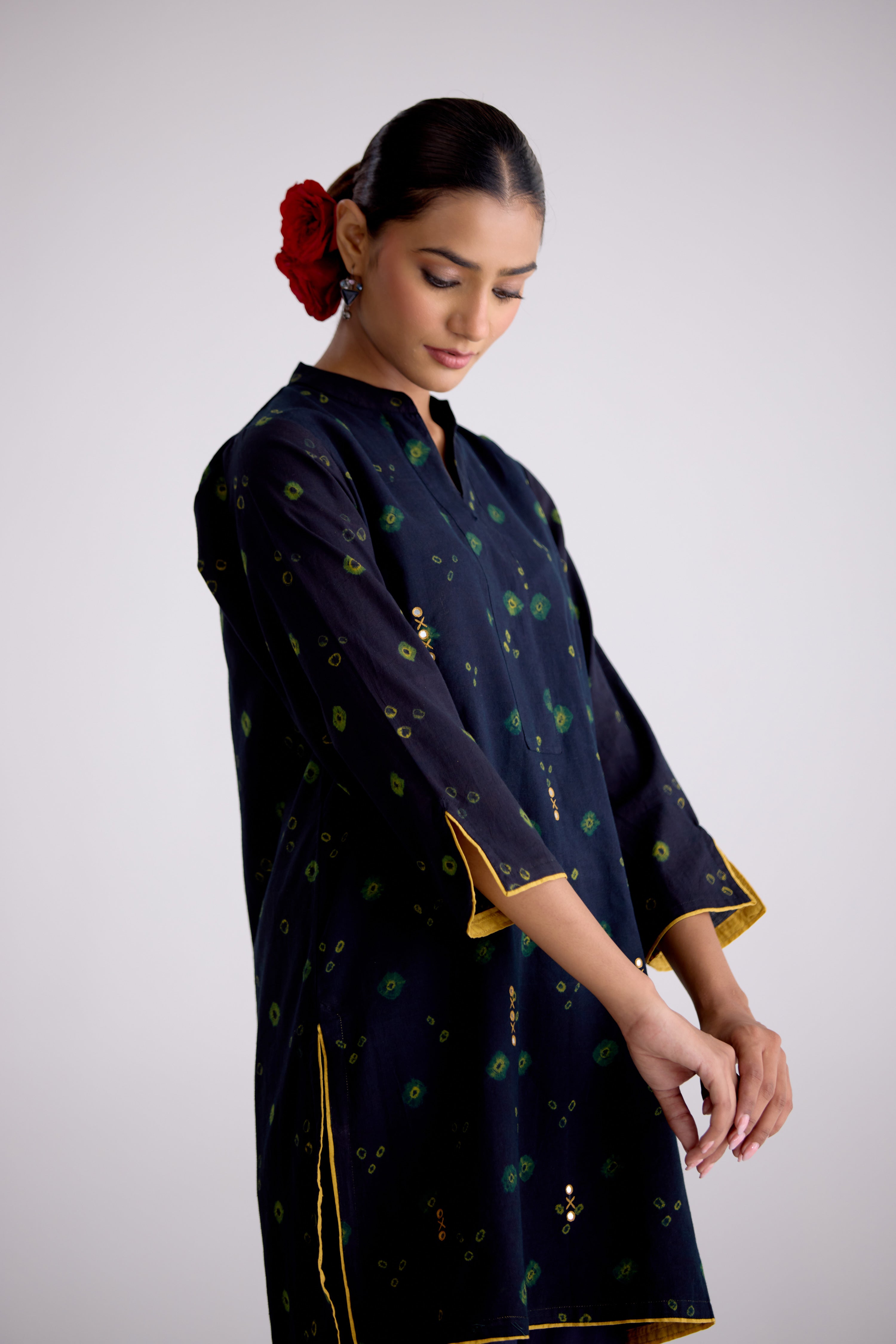 Juno Cotton Bandhej Printed Tunic Dark Green (10106184106283)