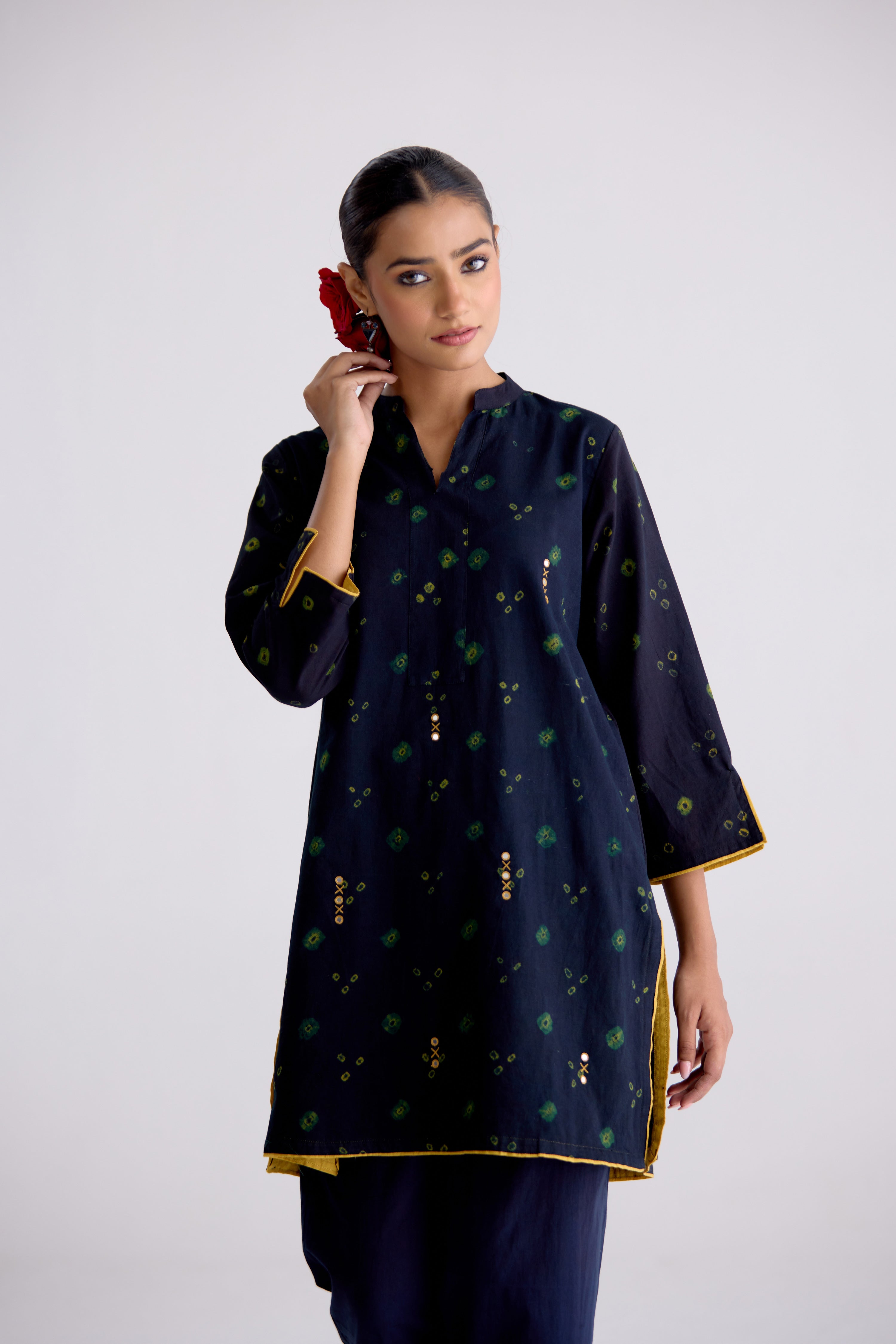 Juno Cotton Bandhej Printed Tunic Dark Green (10106184106283)