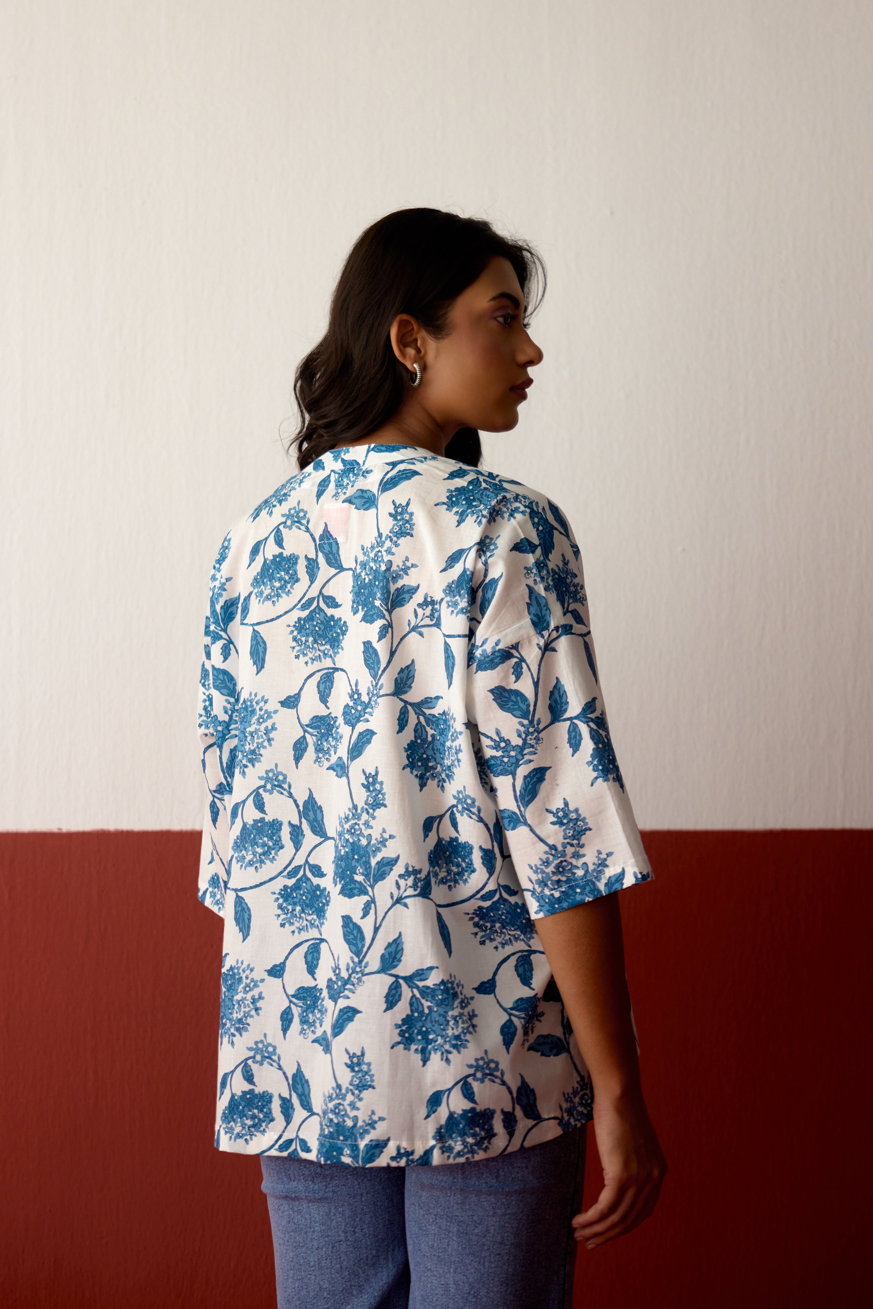 Nona Cotton Printed Top White Blue (10083644178731)