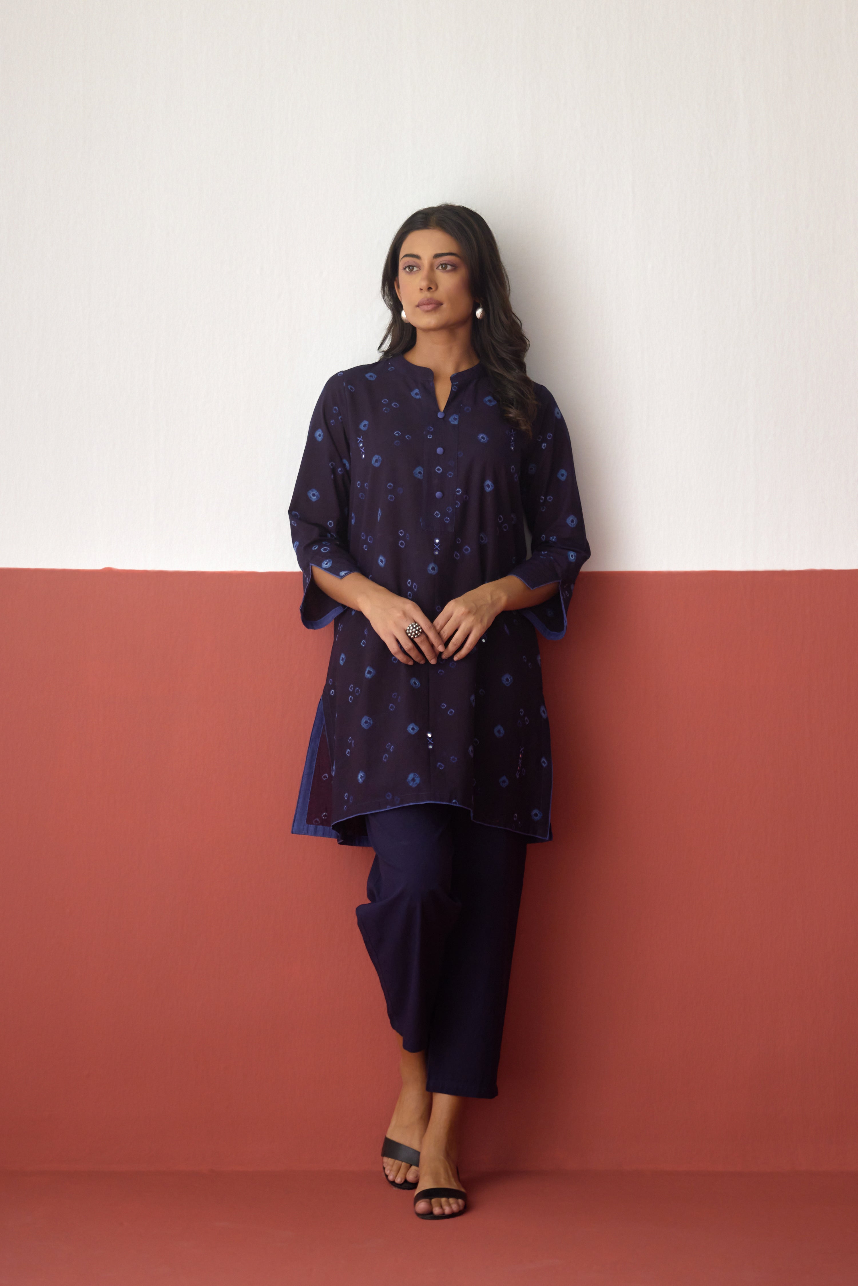 Juno Cotton Bandhej Hand Block Printed Tunic Dark Blue (10083739369771)