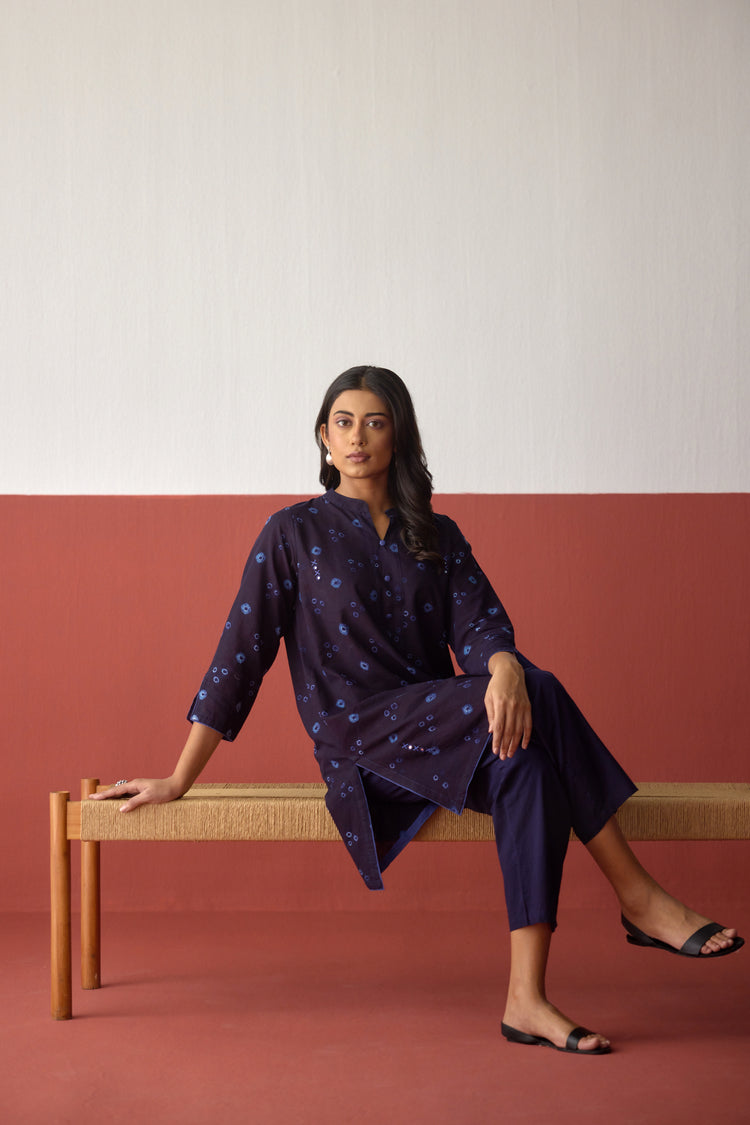 Juno Cotton Bandhej Hand Block Printed Tunic Dark Blue (10083739369771)