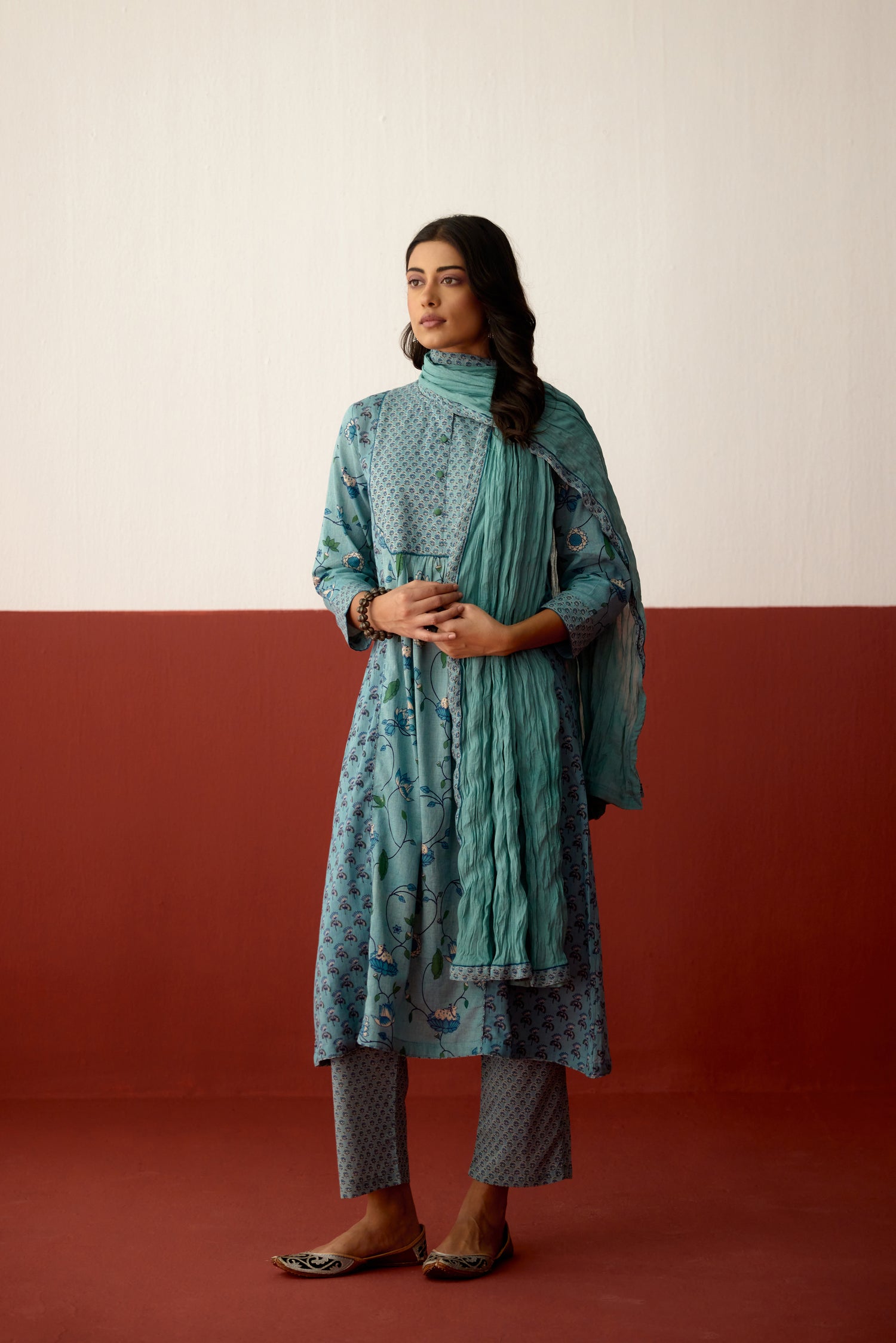 Katia Cotton Printed Kurta Light Blue (10083675963691)