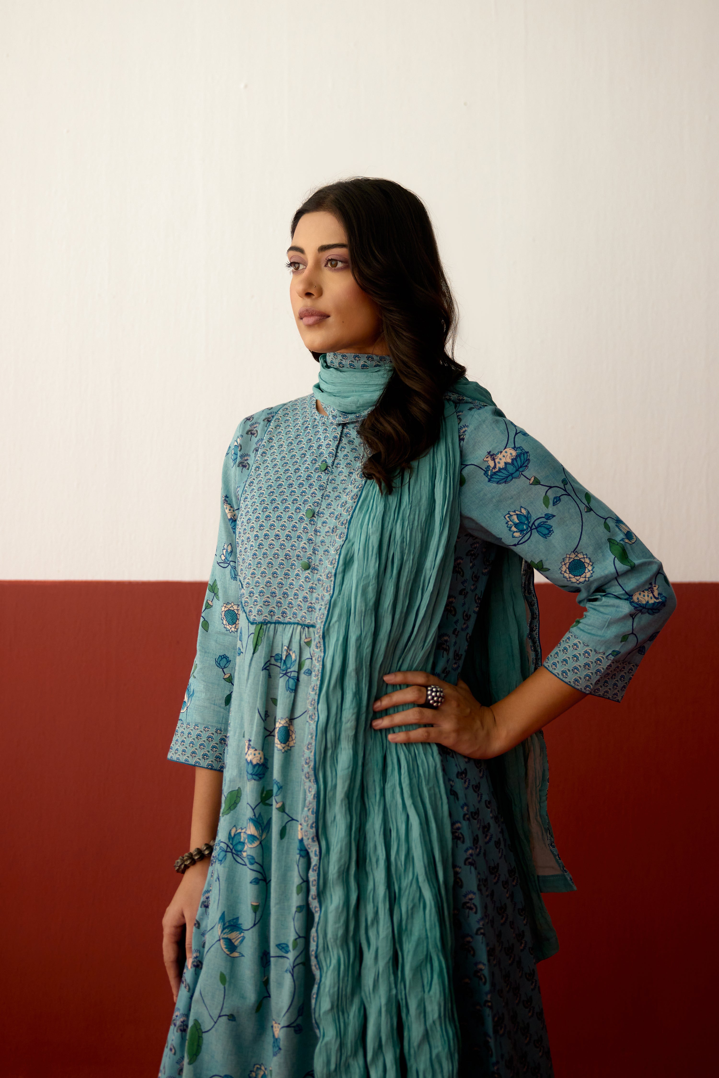 Katia Cotton Printed Kurta Light Blue (10083675963691)