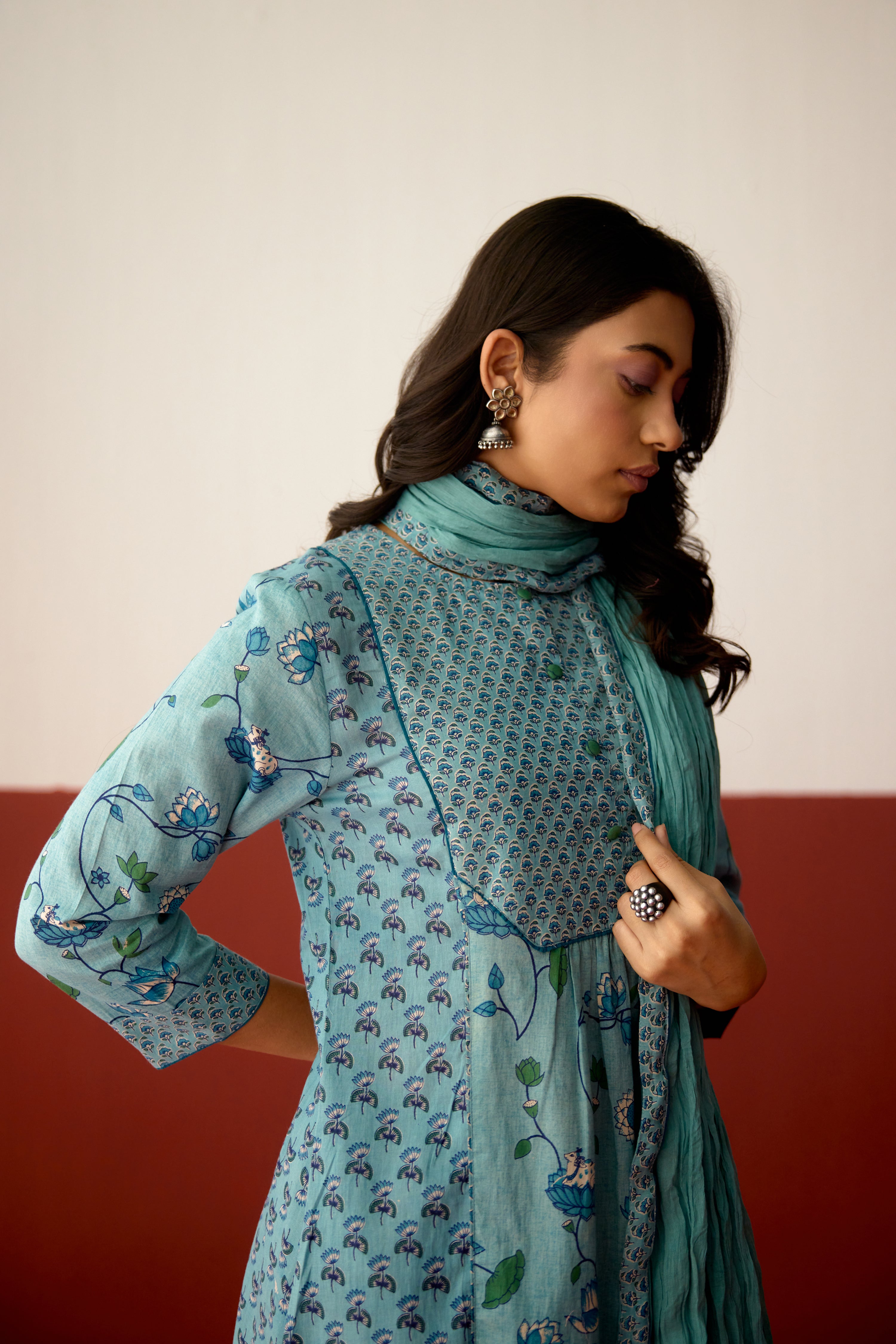 Katia Cotton Printed Kurta Light Blue (10083675963691)
