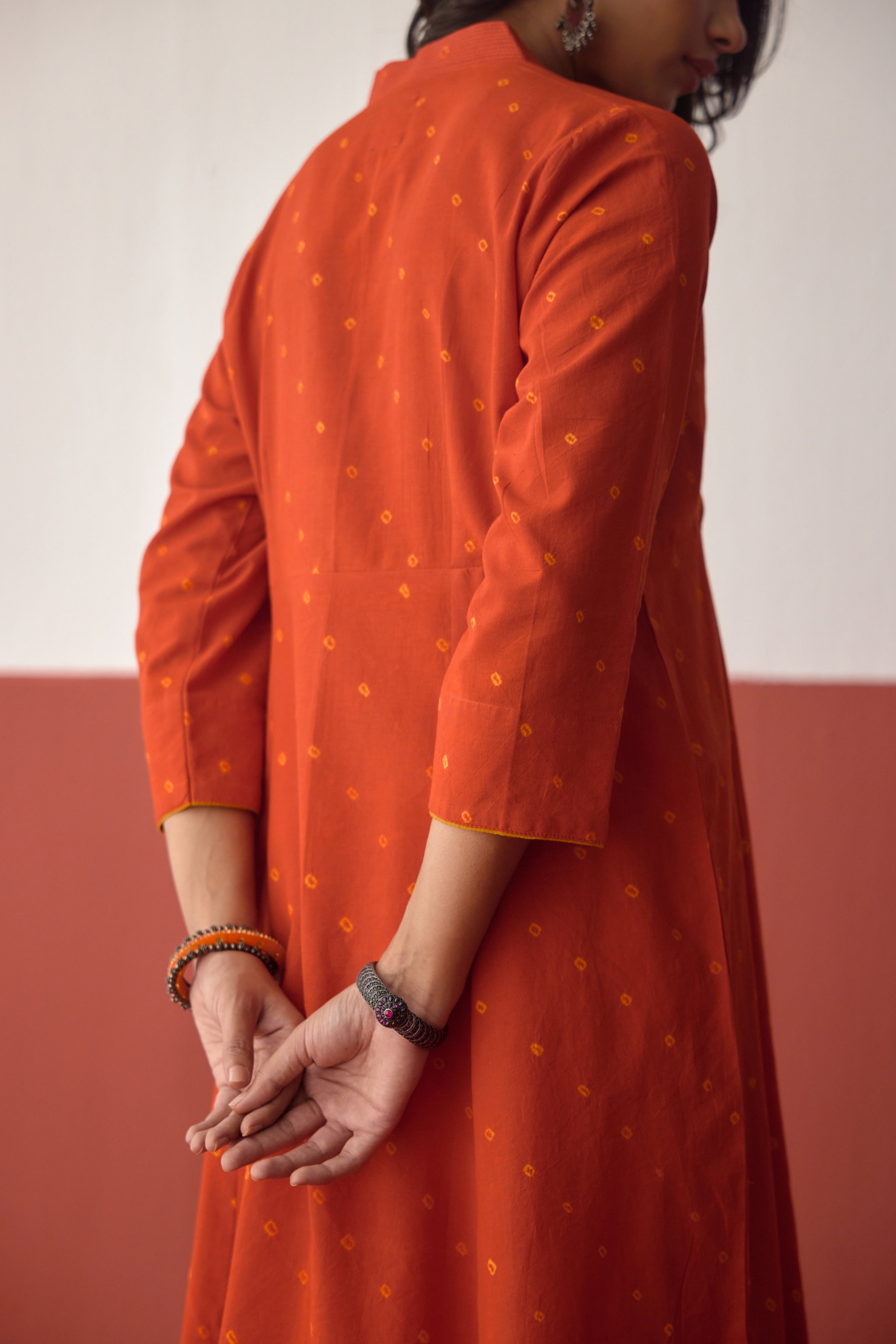 Neera Cotton Bandhej Hand Block Printed Kurta Dark Orange (10083709059371)