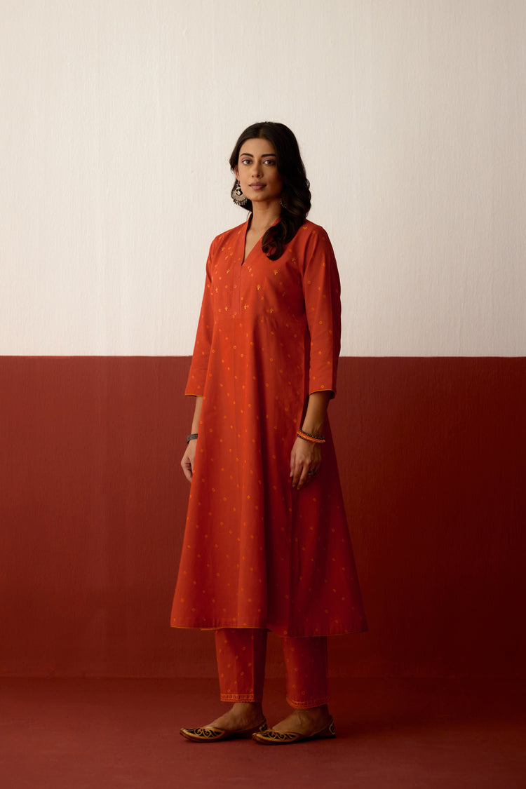 Neera Cotton Bandhej Hand Block Printed Kurta Dark Orange (10083709059371)