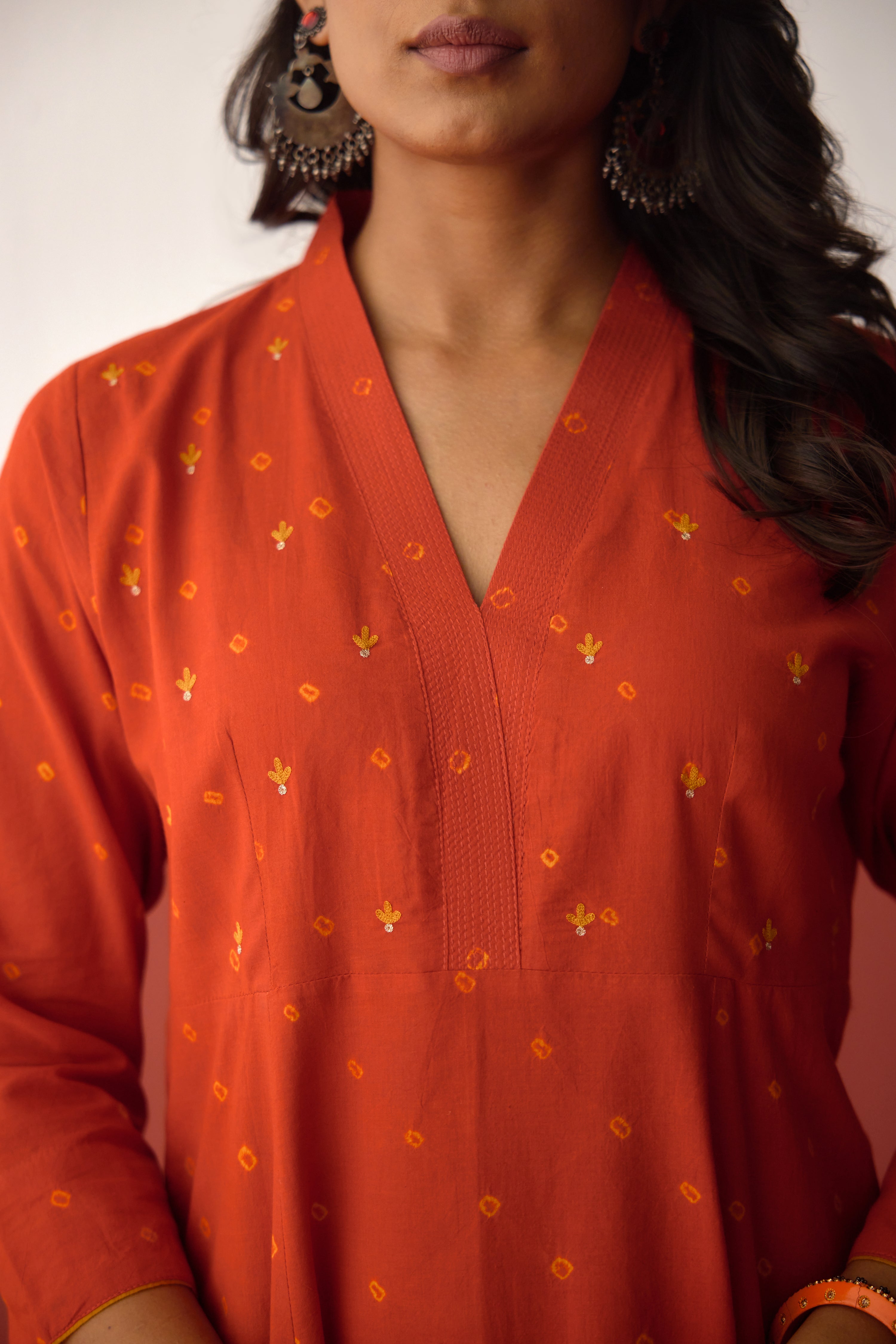 Neera Cotton Bandhej Hand Block Printed Kurta Dark Orange (10083709059371)