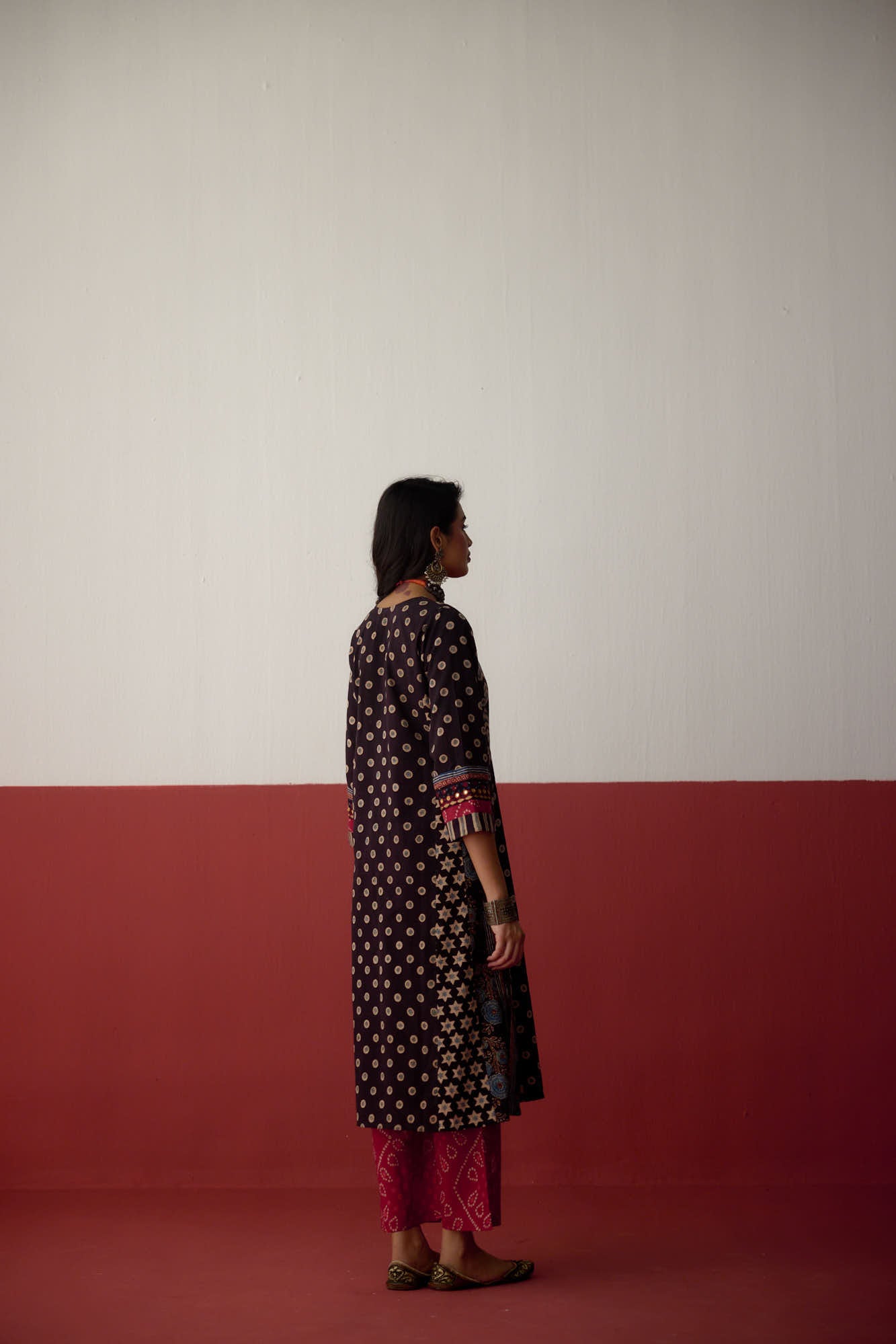 Adya Cotton Hand Block Printed Ajrakh Kurta Black (10081041547563)