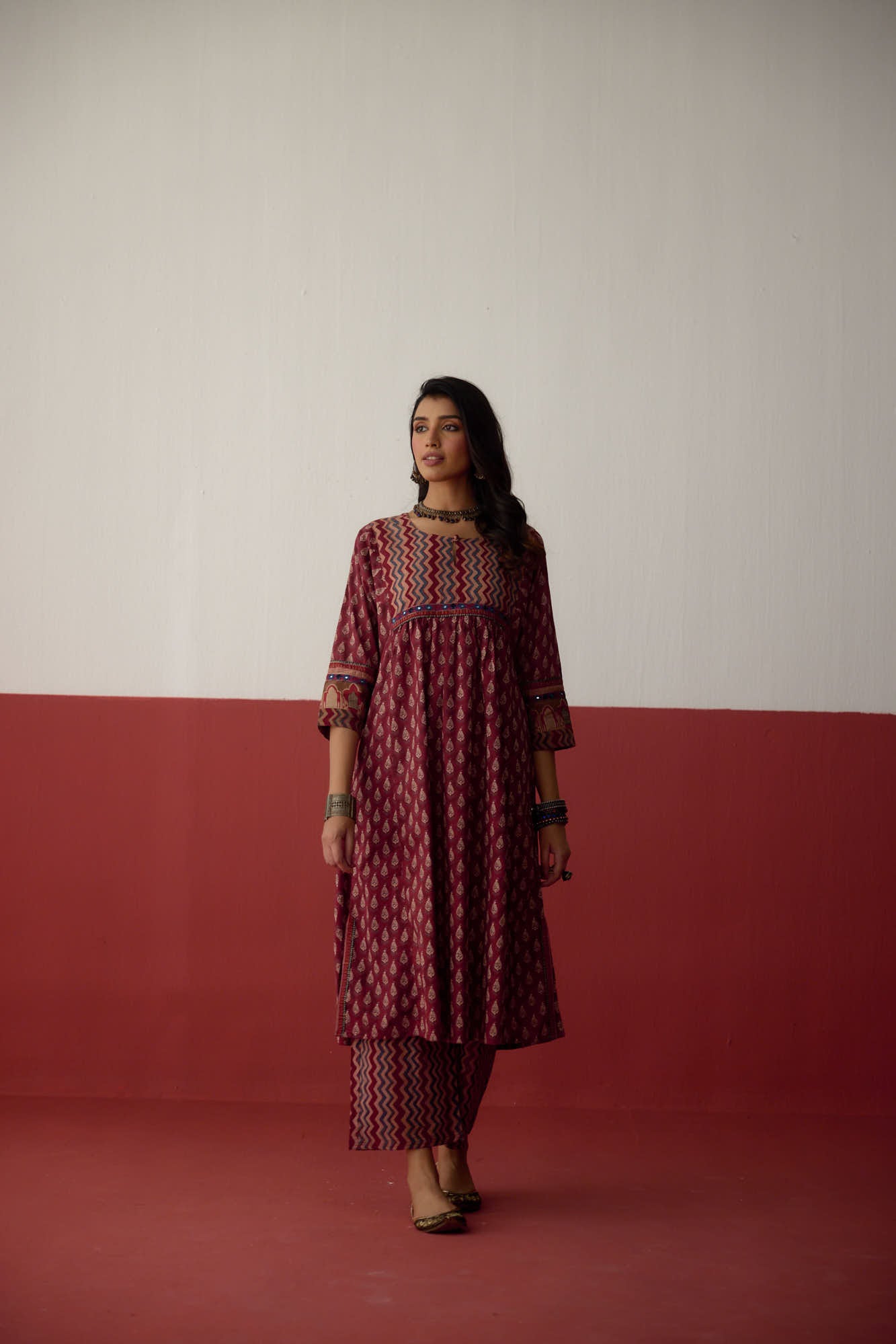 Banjara Cotton Printed Kurta Maroon (10083213476139)