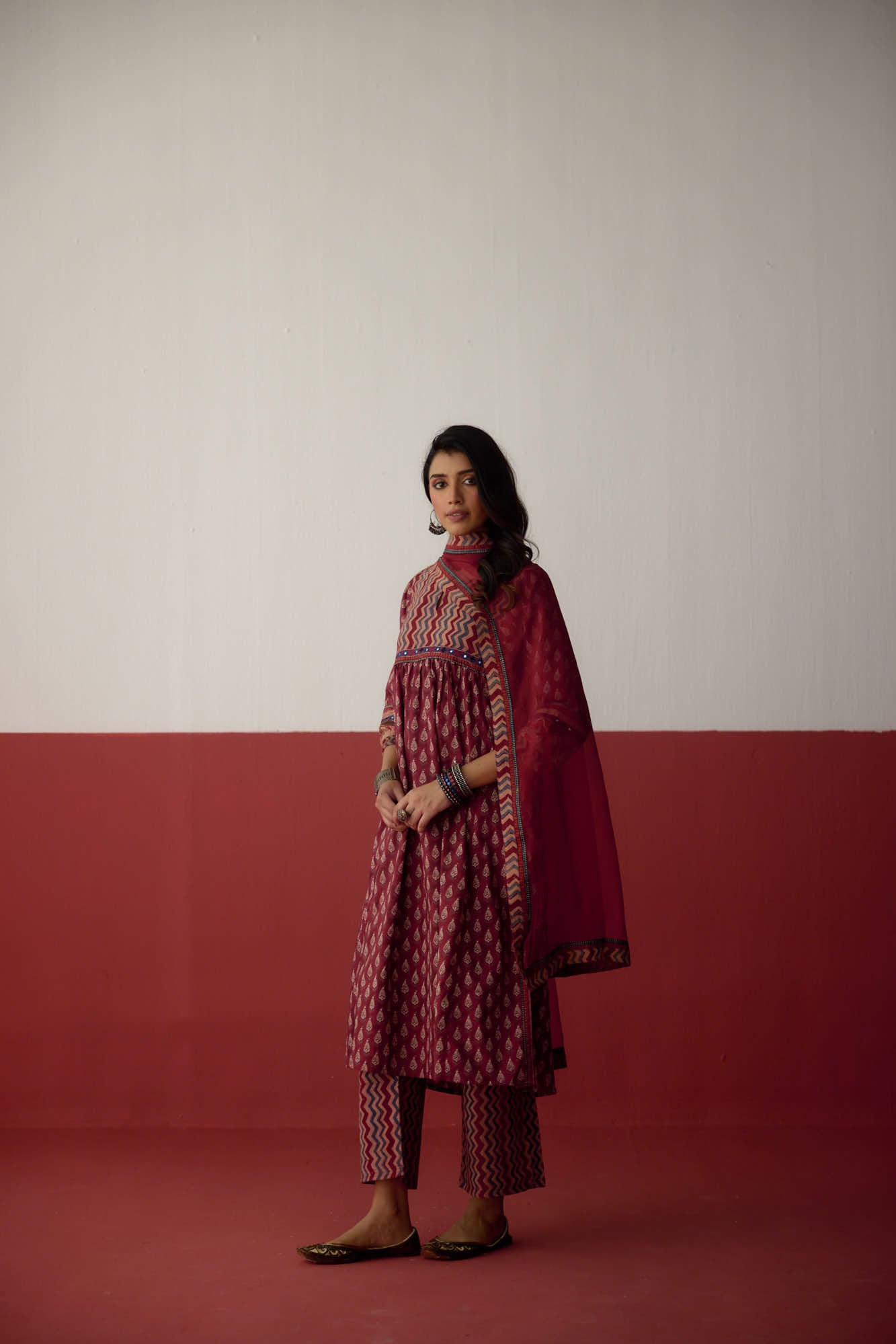 Banjara Cotton Printed Kurta Maroon (10083213476139)