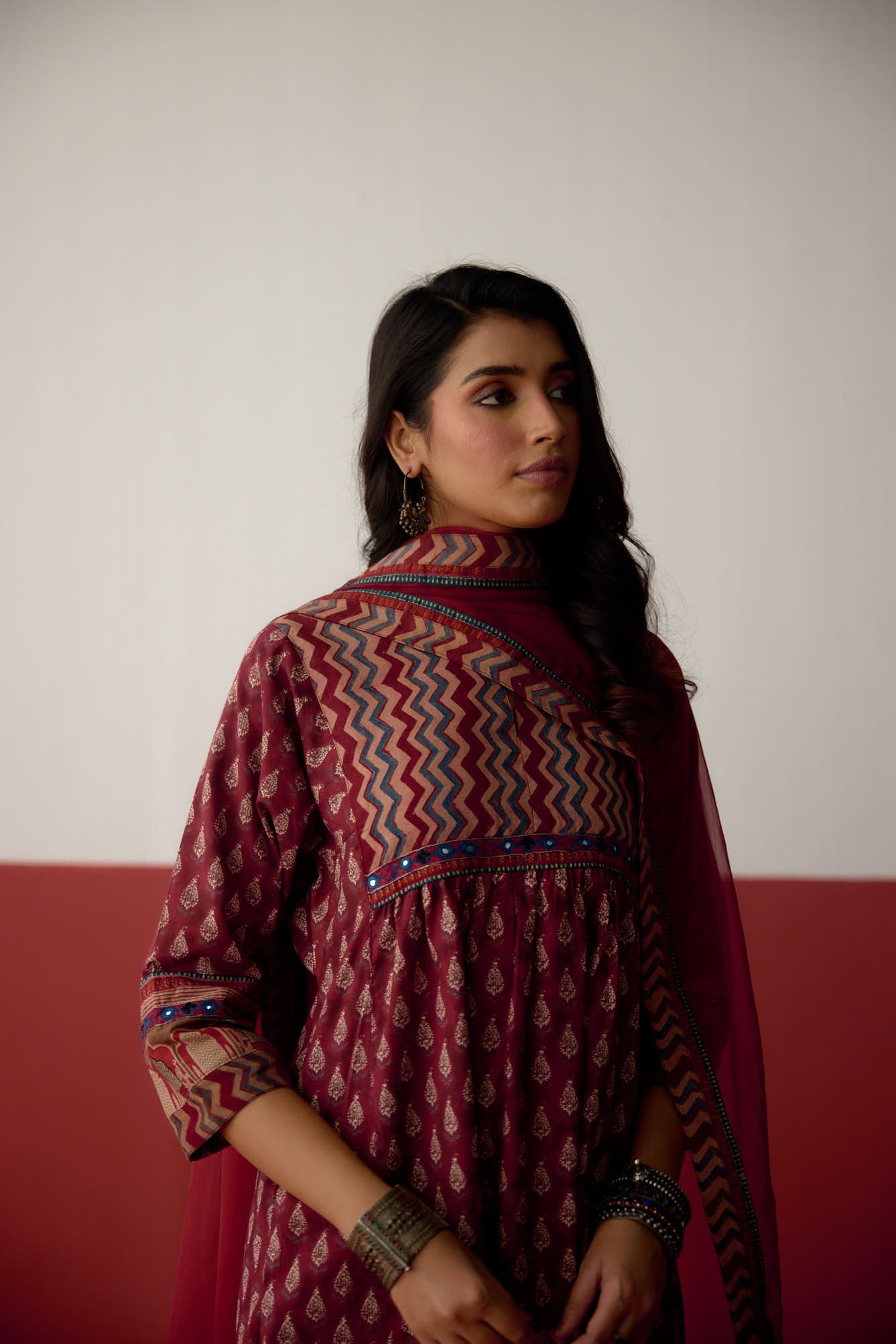 Banjara Cotton Printed Kurta Maroon (10083213476139)