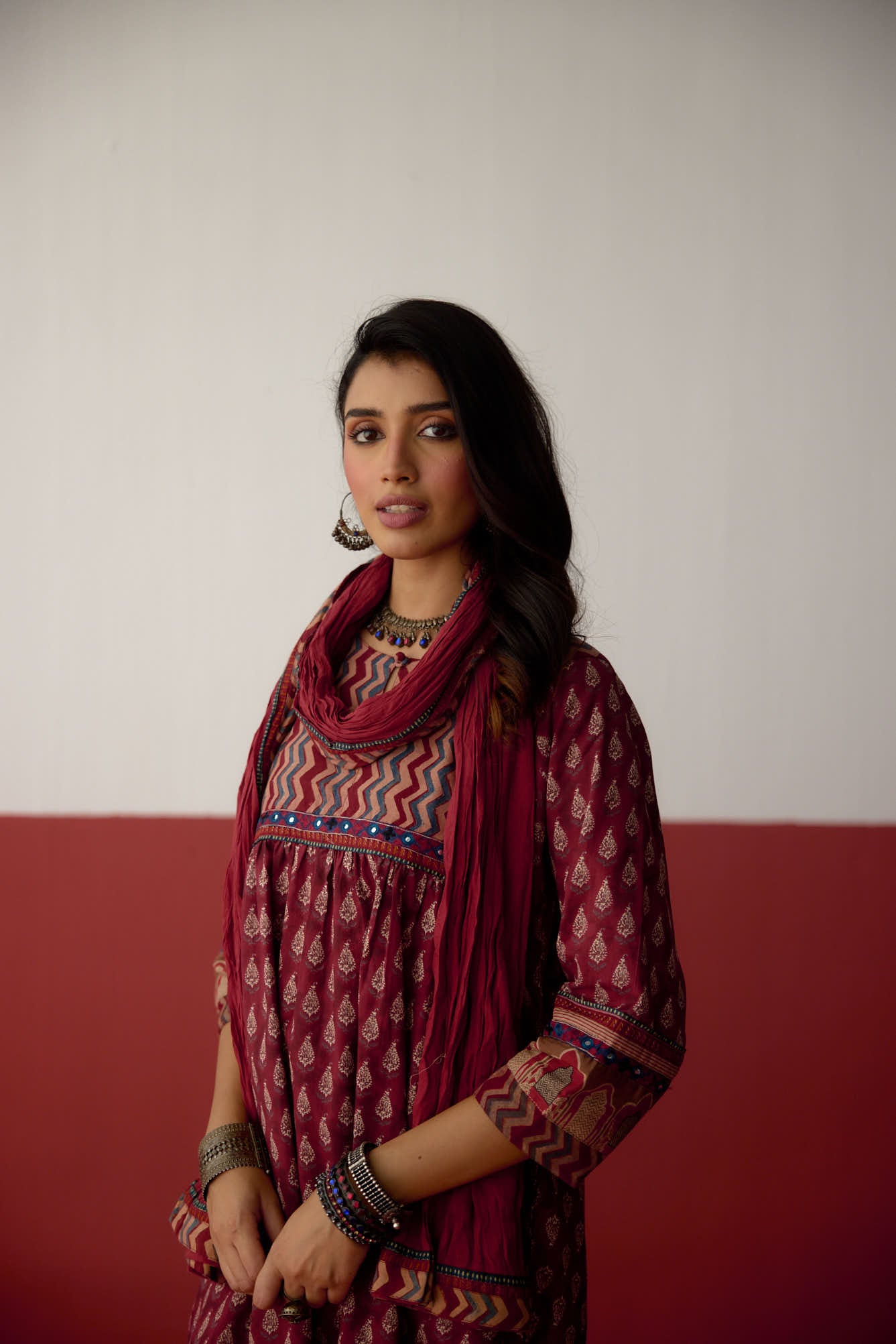 Banjara Cotton Printed Kurta Maroon (10083213476139)