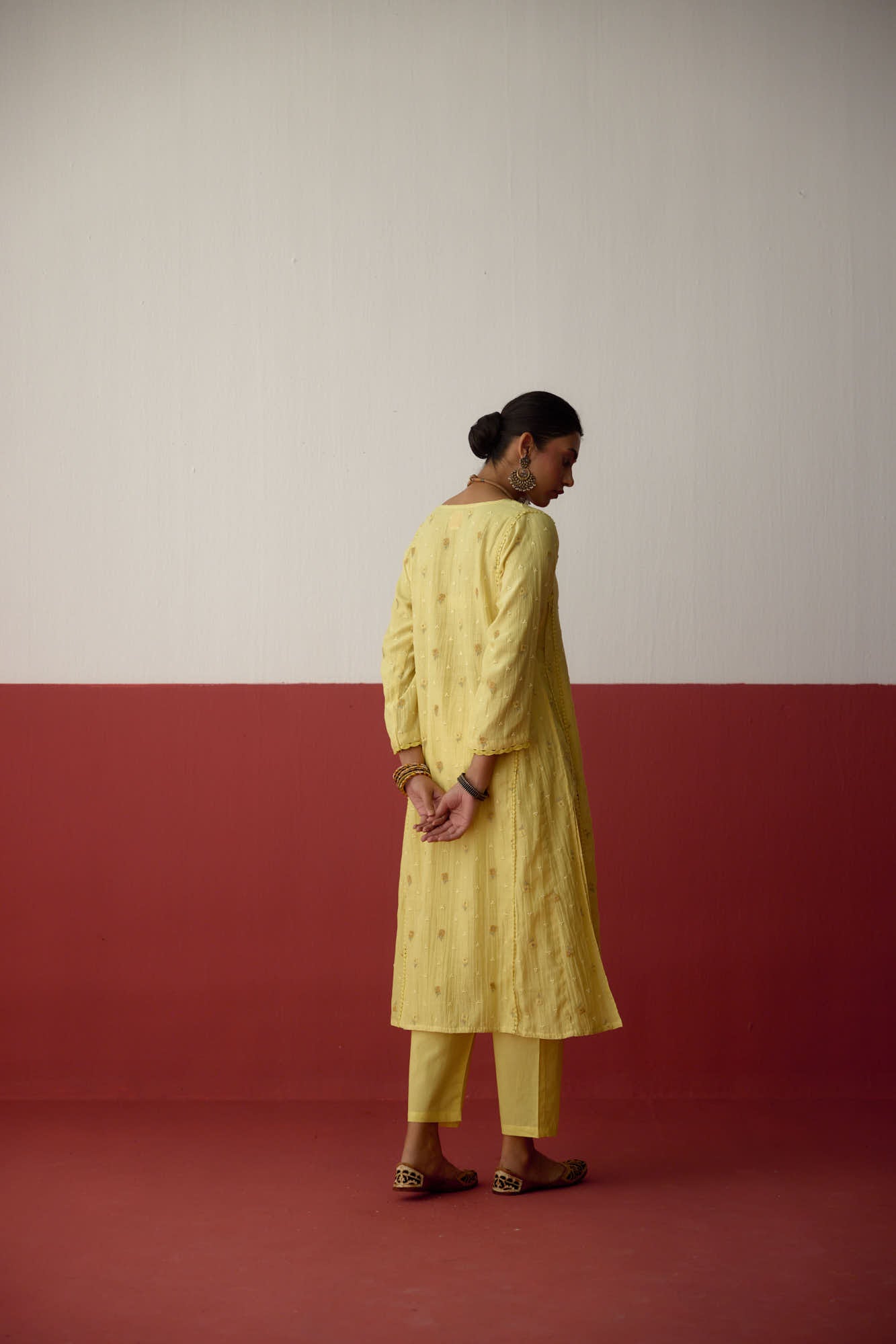 Tulsi Mul Cotton Embroidered Kurta Light Yellow (10083636740395)