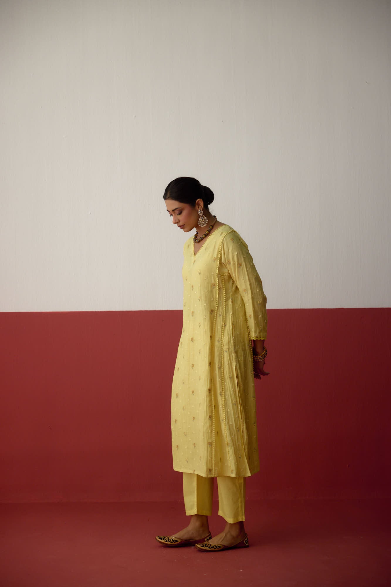 Tulsi Mul Cotton Embroidered Kurta Light Yellow (10083636740395)