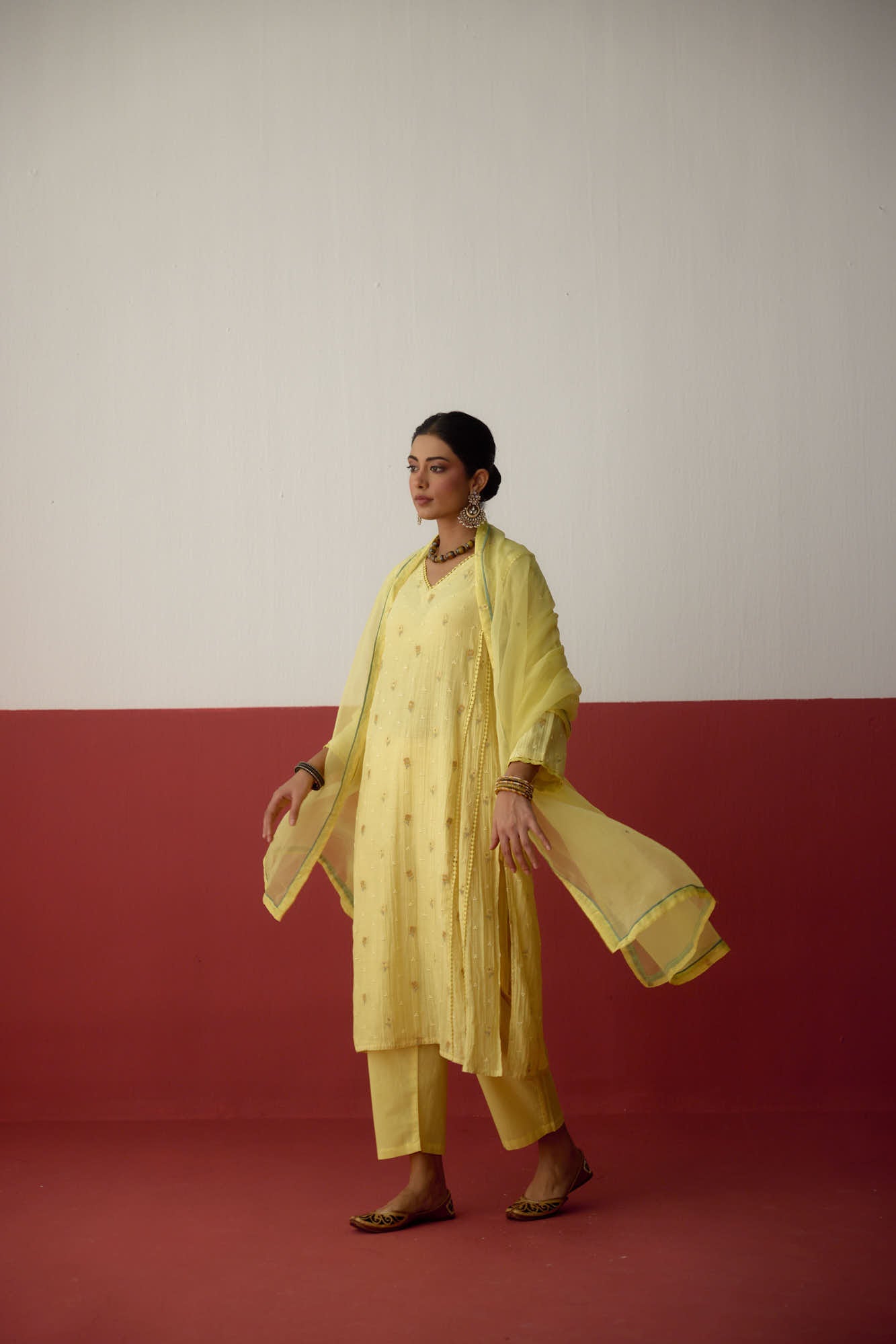 Tulsi Mul Cotton Embroidered Kurta Light Yellow (10083636740395)