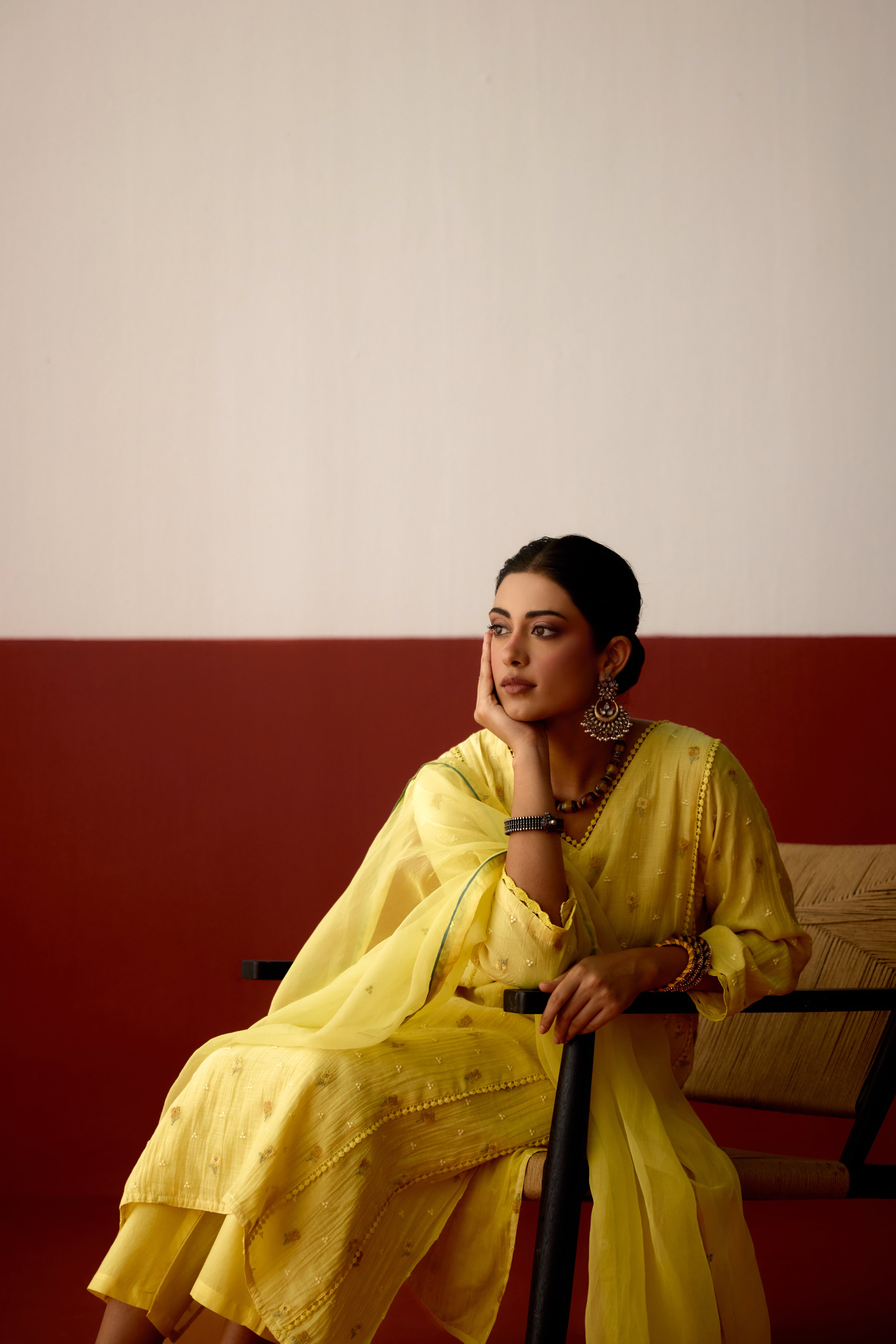 Tulsi Mul Cotton Embroidered Kurta Light Yellow (10083636740395)