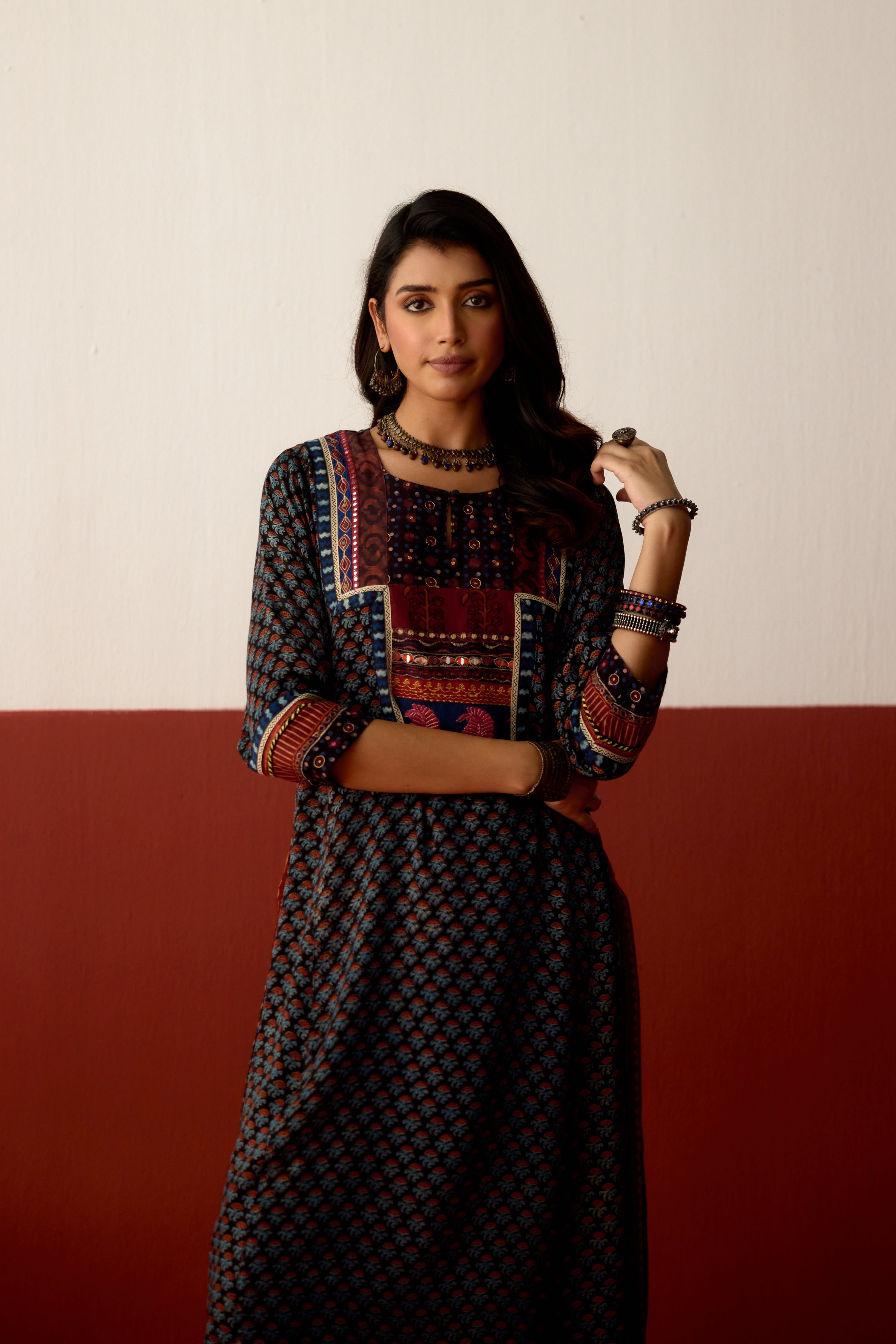 Rozana Modal Silk Printed Kurta Black (10075713110315)