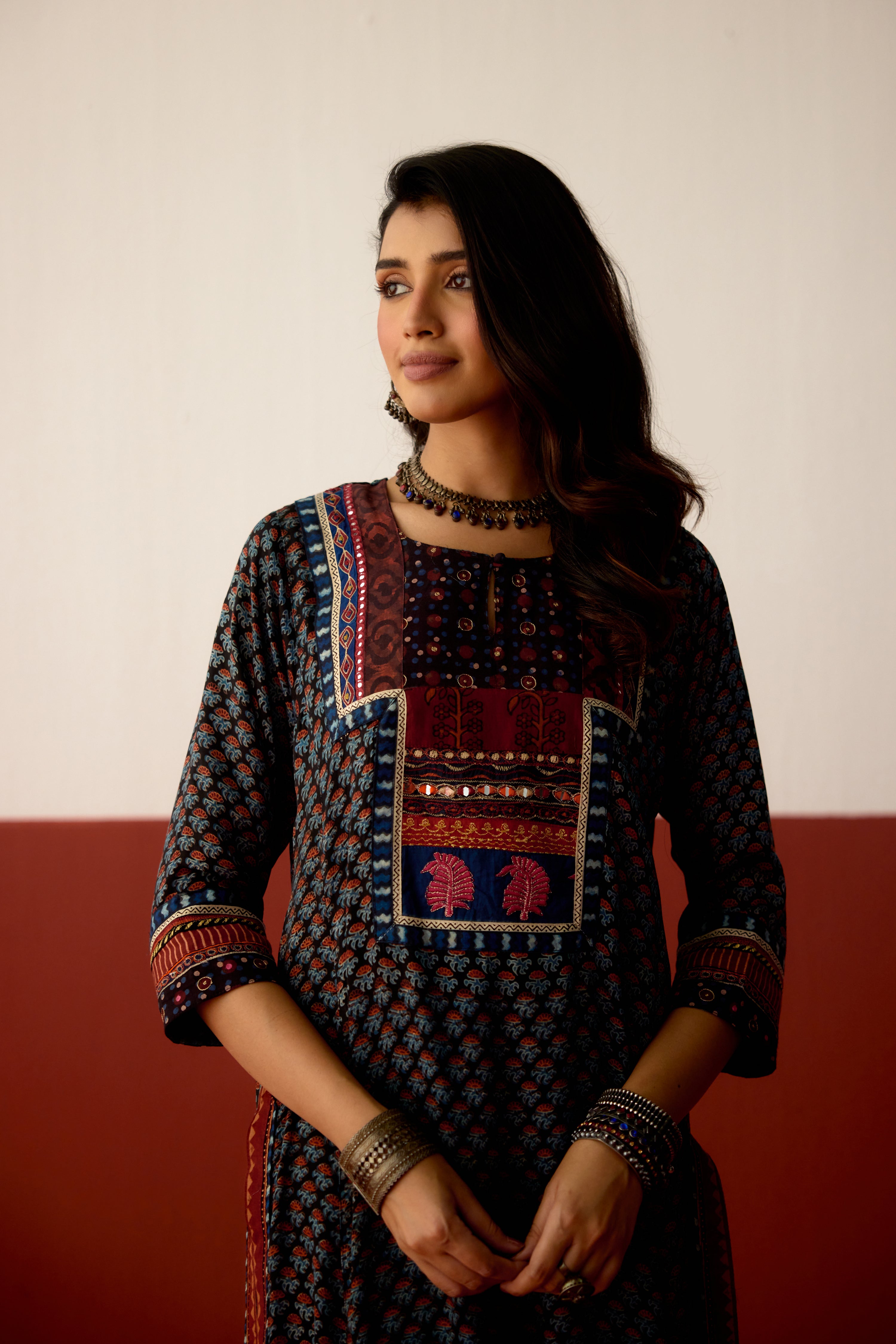 Rozana Modal Silk Printed Kurta Black (10075713110315)