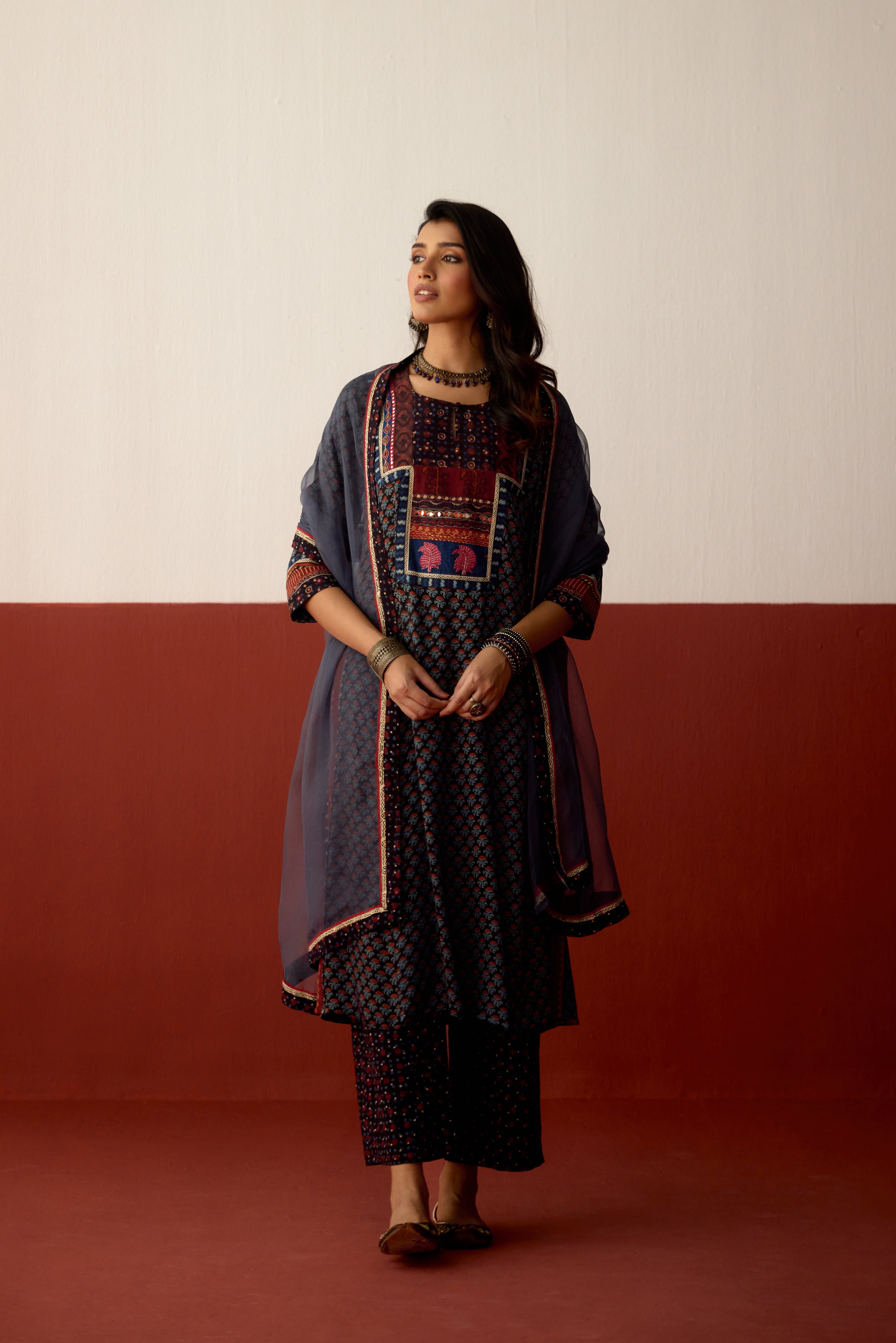Rozana Modal Silk Printed Kurta Black (10075713110315)