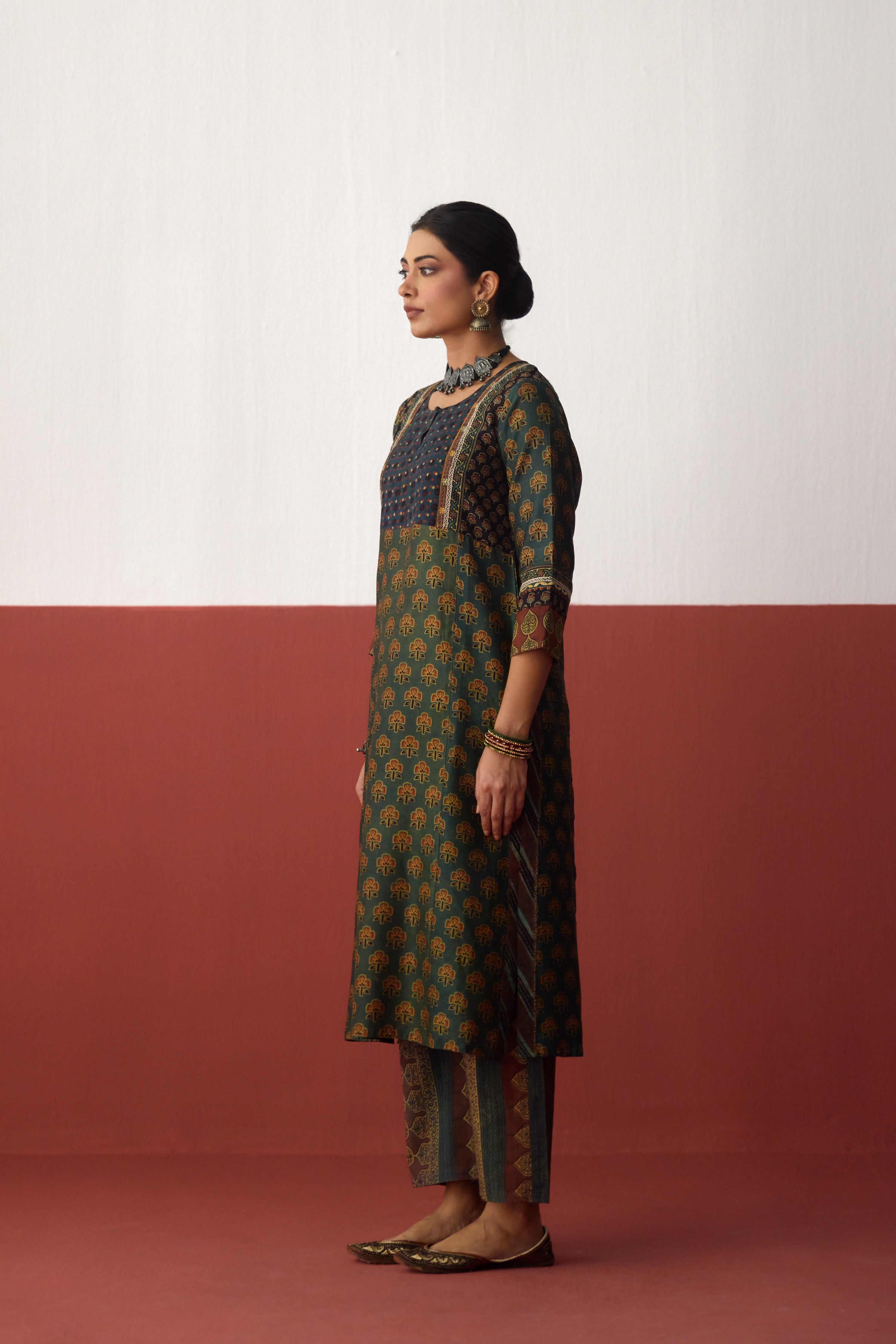 Elina Chanderi Vanaspati Printed Kurta Green (10081295565099)