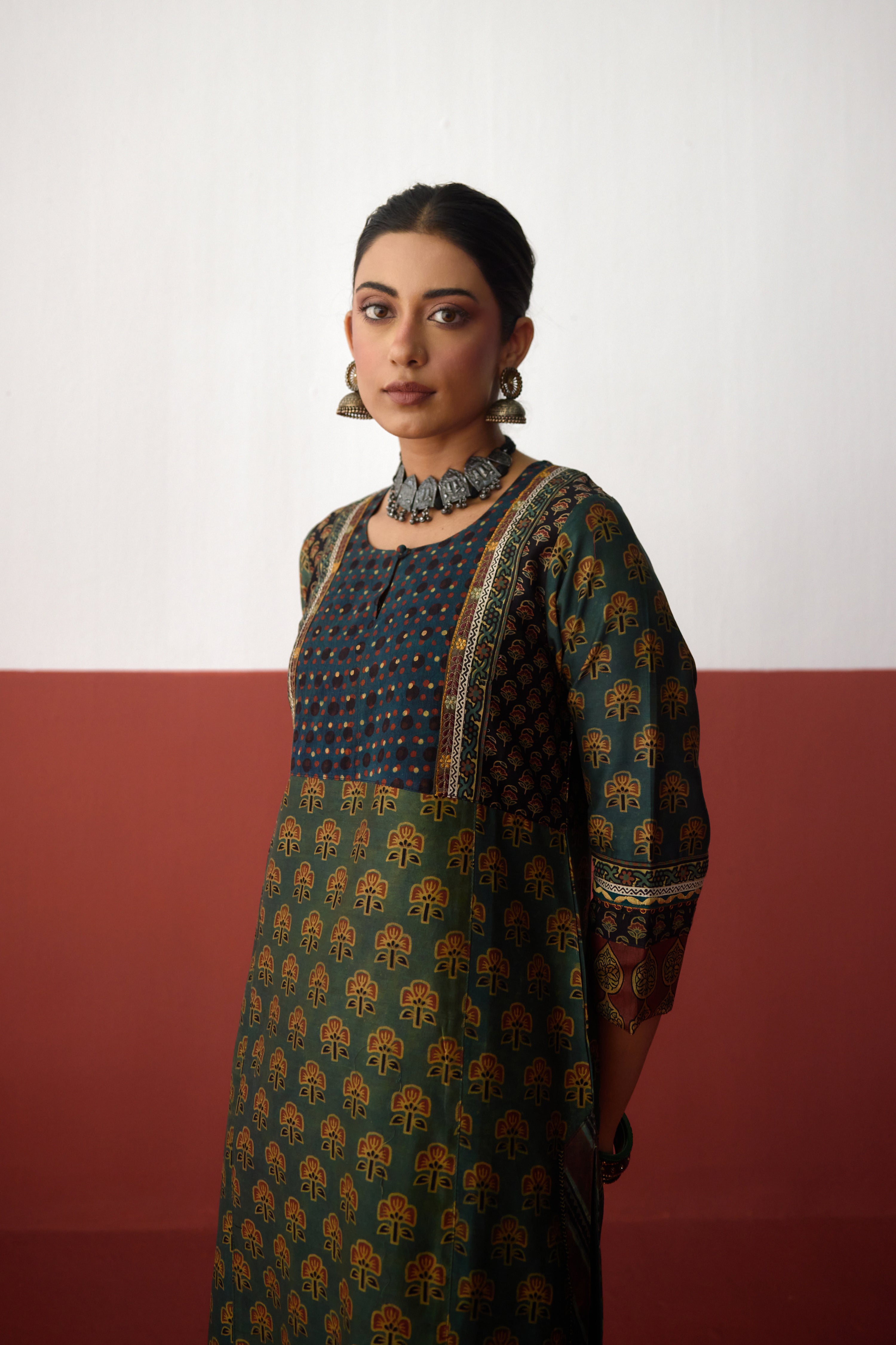Elina Chanderi Vanaspati Printed Kurta Green (10081295565099)