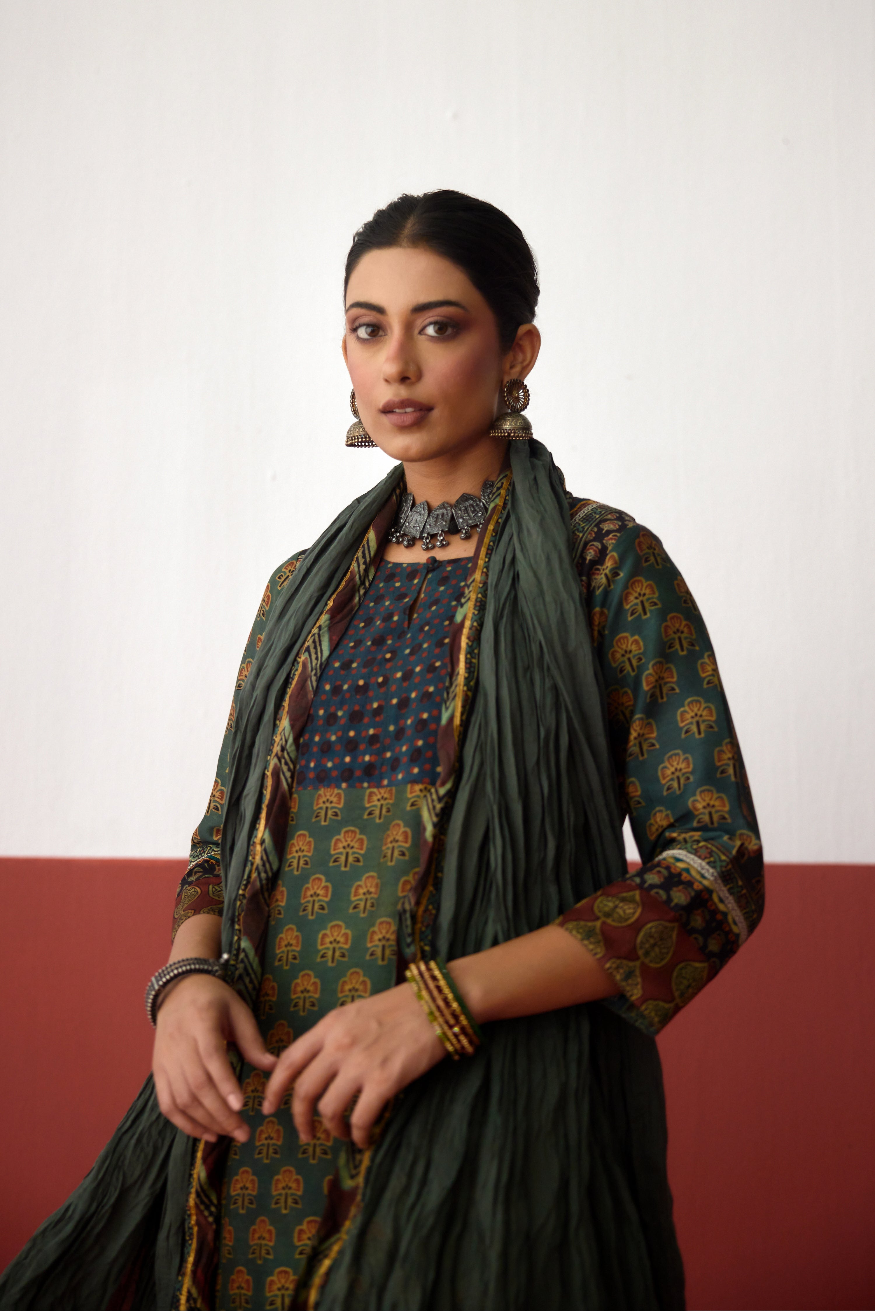 Elina Chanderi Vanaspati Printed Kurta Green (10081295565099)