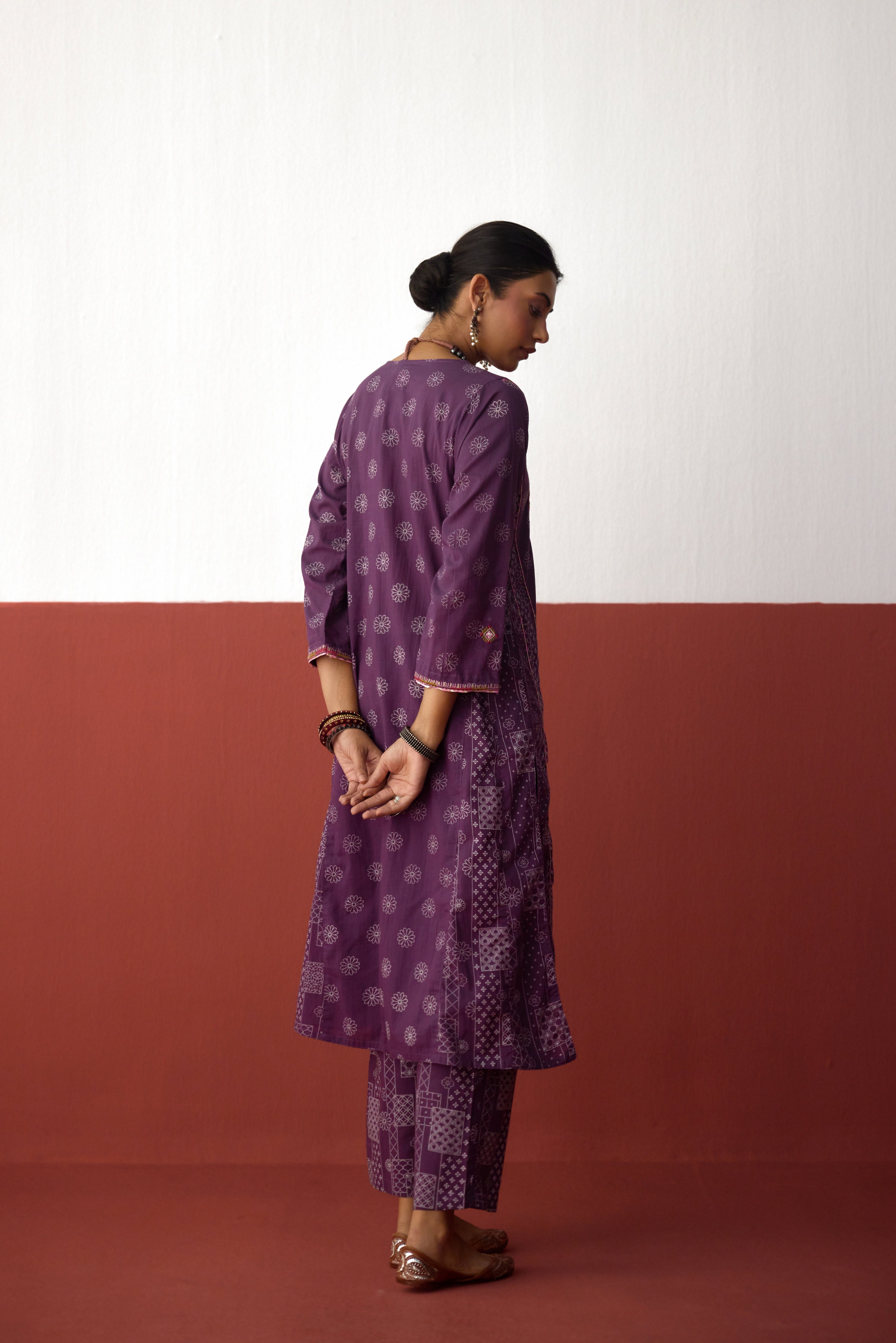 Tulsi Cotton Printed Embroidered Kurta Purple (10083683303723)