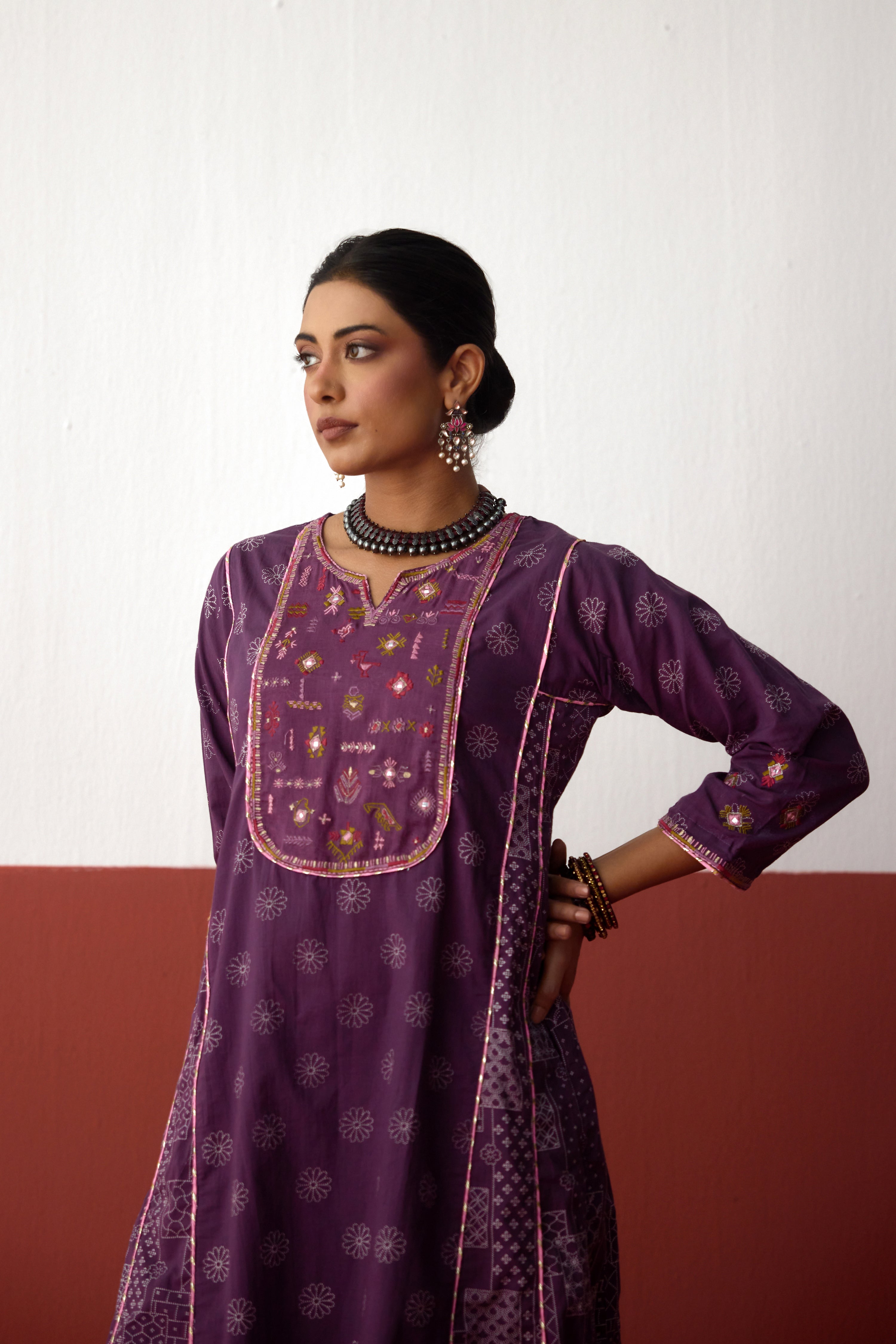 Tulsi Cotton Printed Embroidered Kurta Purple (10083683303723)