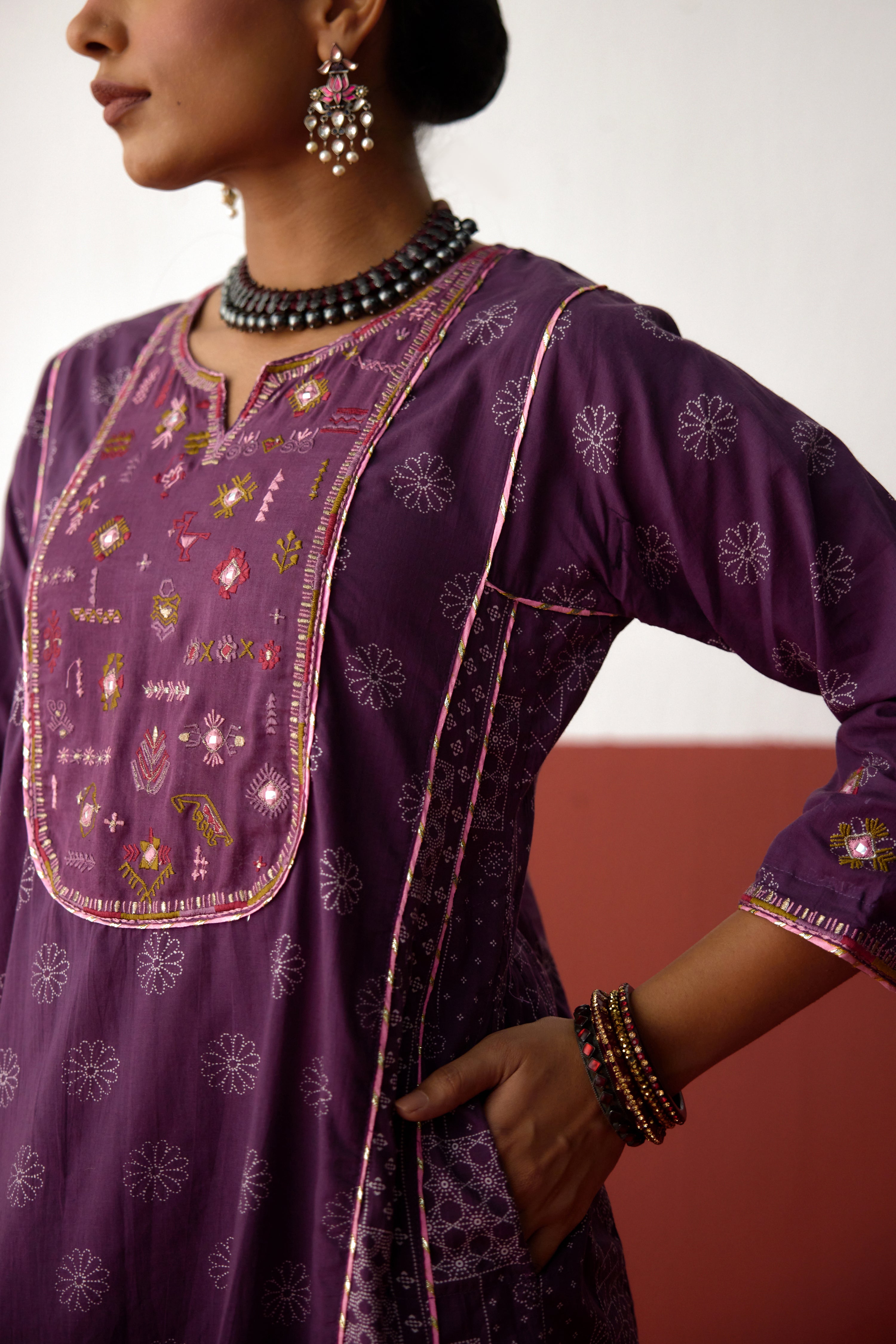 Tulsi Cotton Printed Embroidered Kurta Purple (10083683303723)