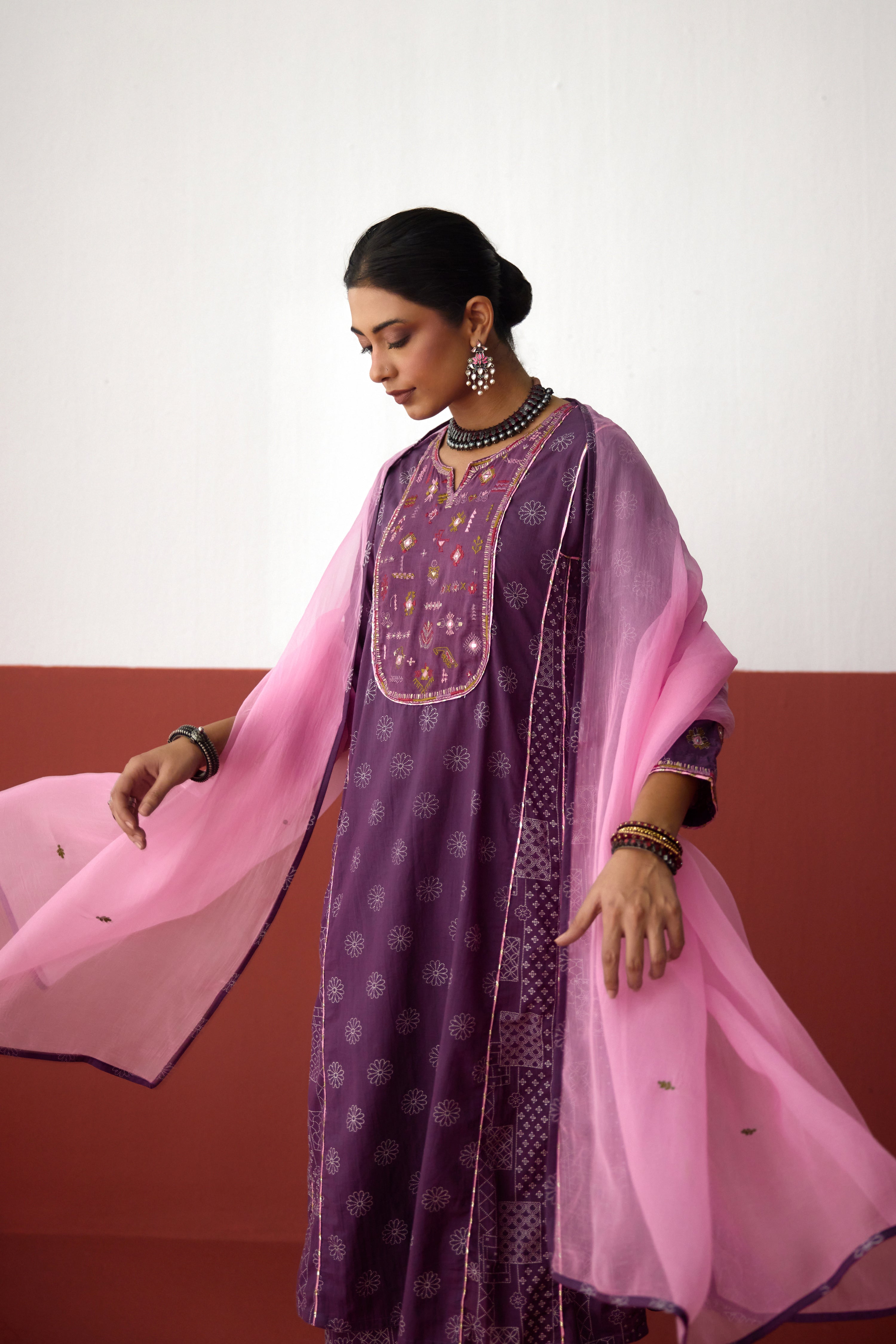 Tulsi Cotton Printed Embroidered Kurta Purple (10083683303723)