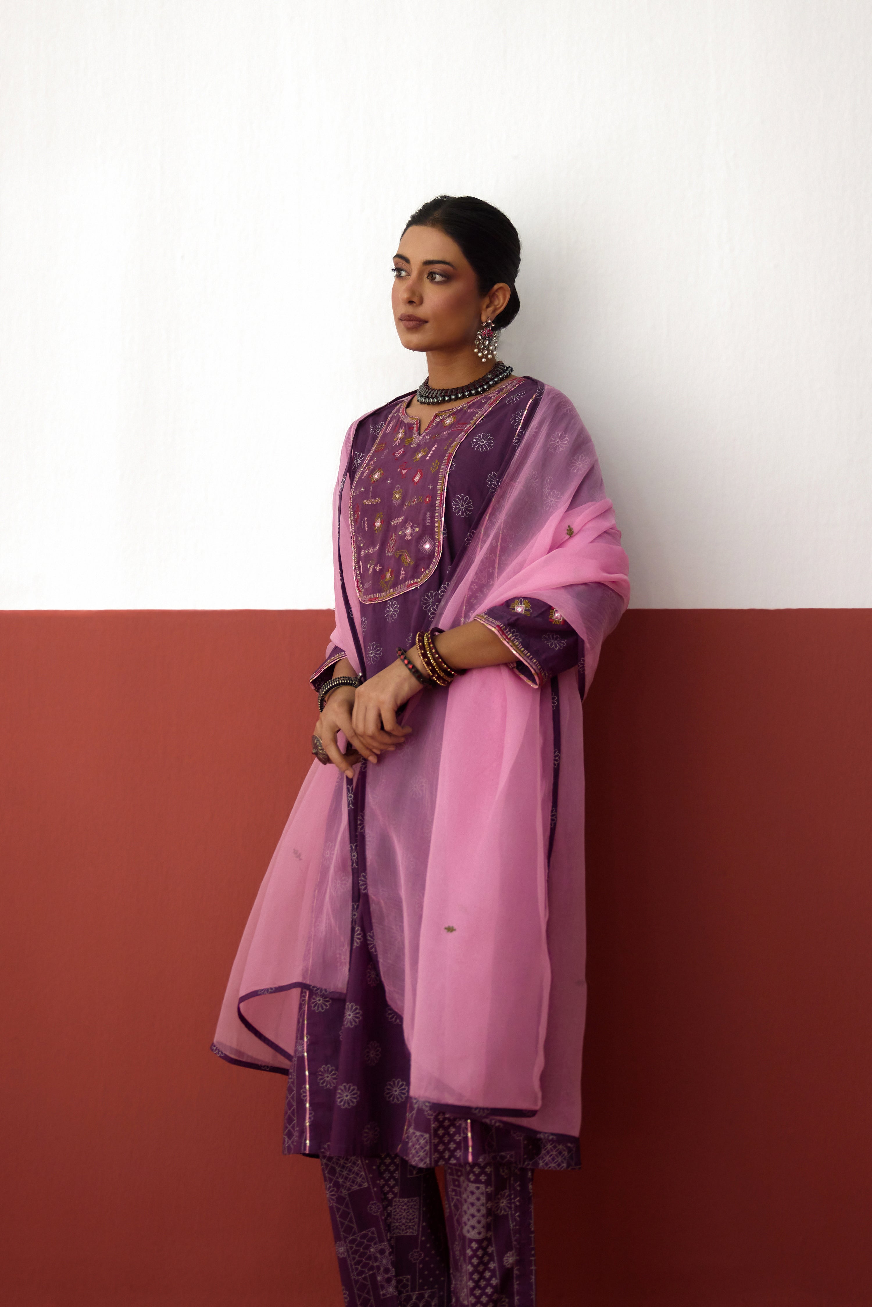 Tulsi Cotton Printed Embroidered Kurta Purple (10083683303723)