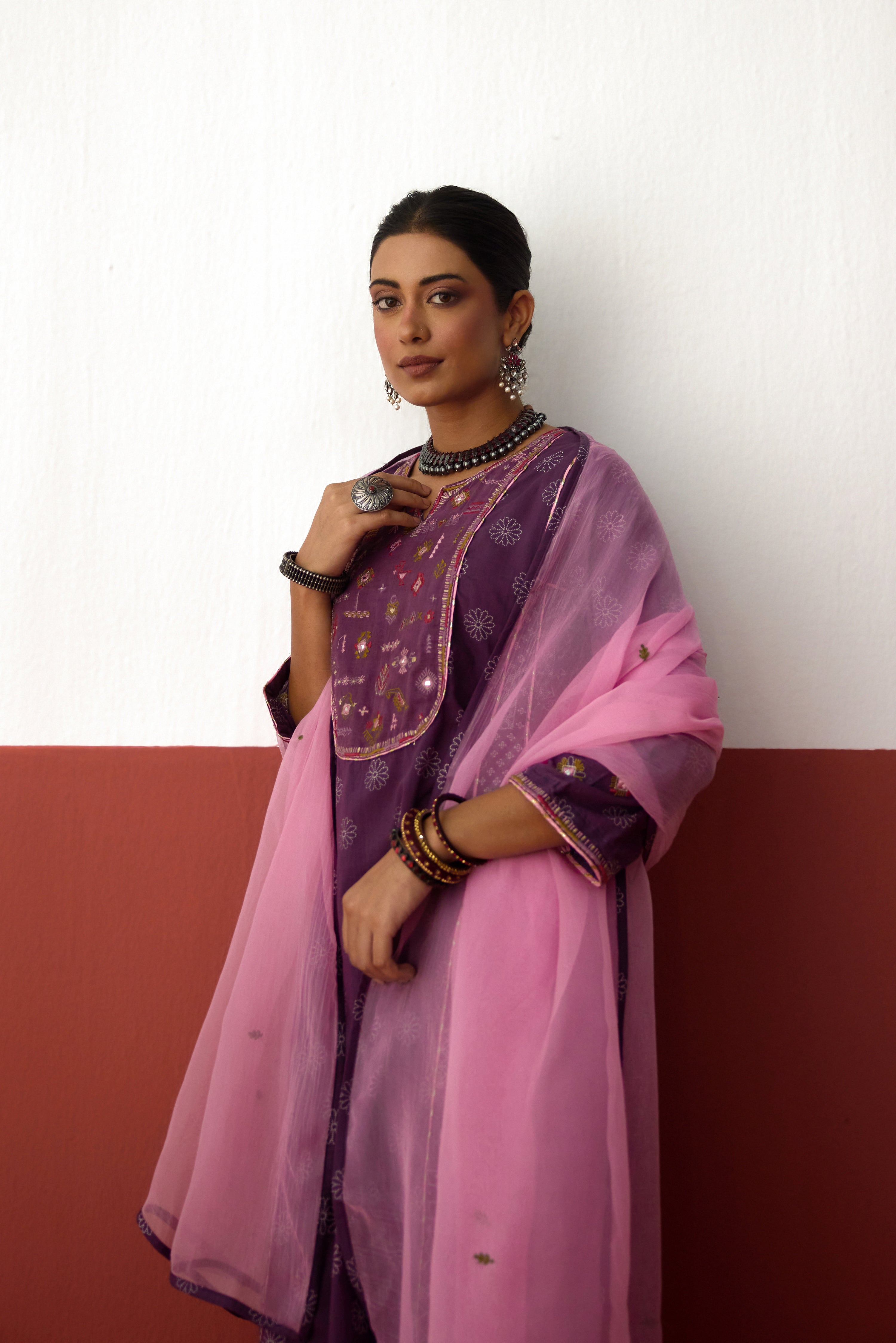 Tulsi Cotton Printed Embroidered Kurta Purple (10083683303723)