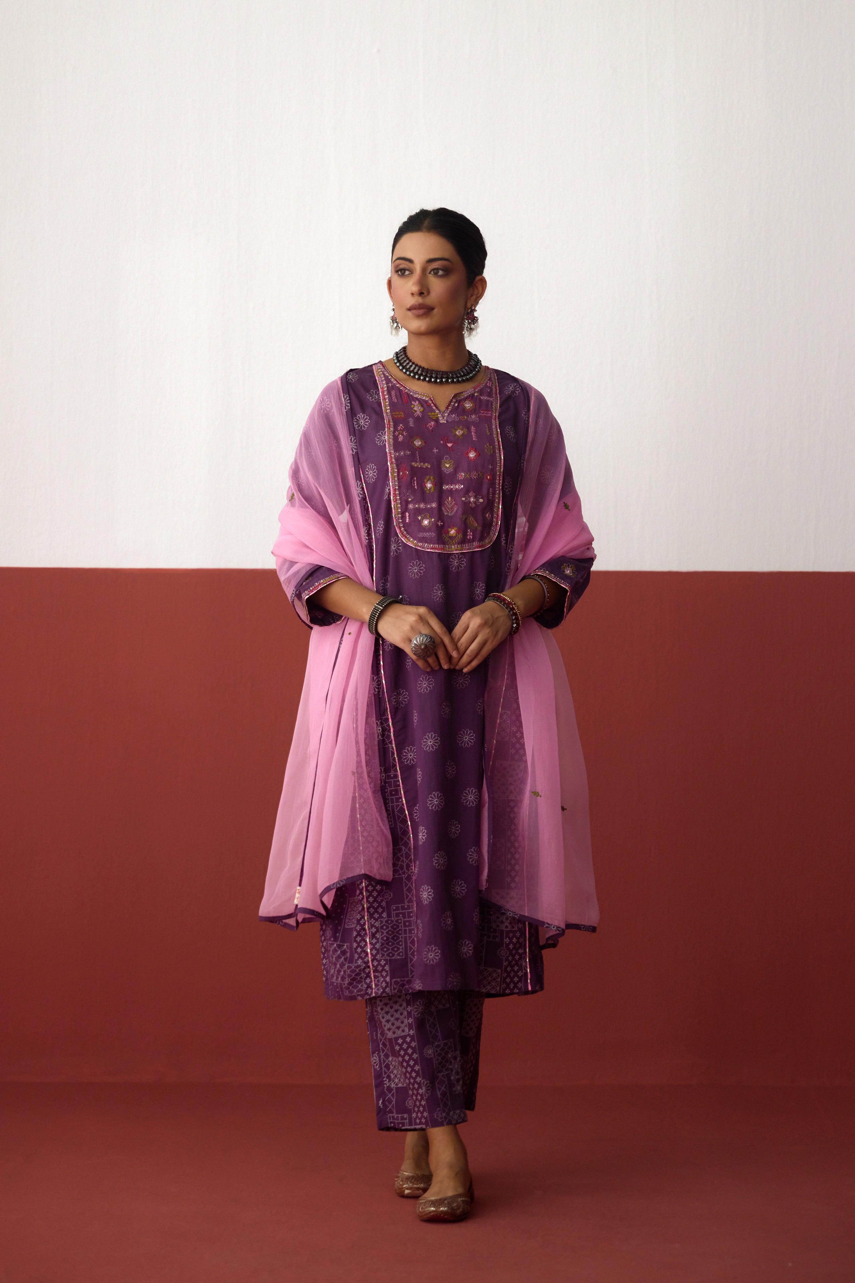 Tulsi Cotton Printed Embroidered Kurta Purple (10083683303723)