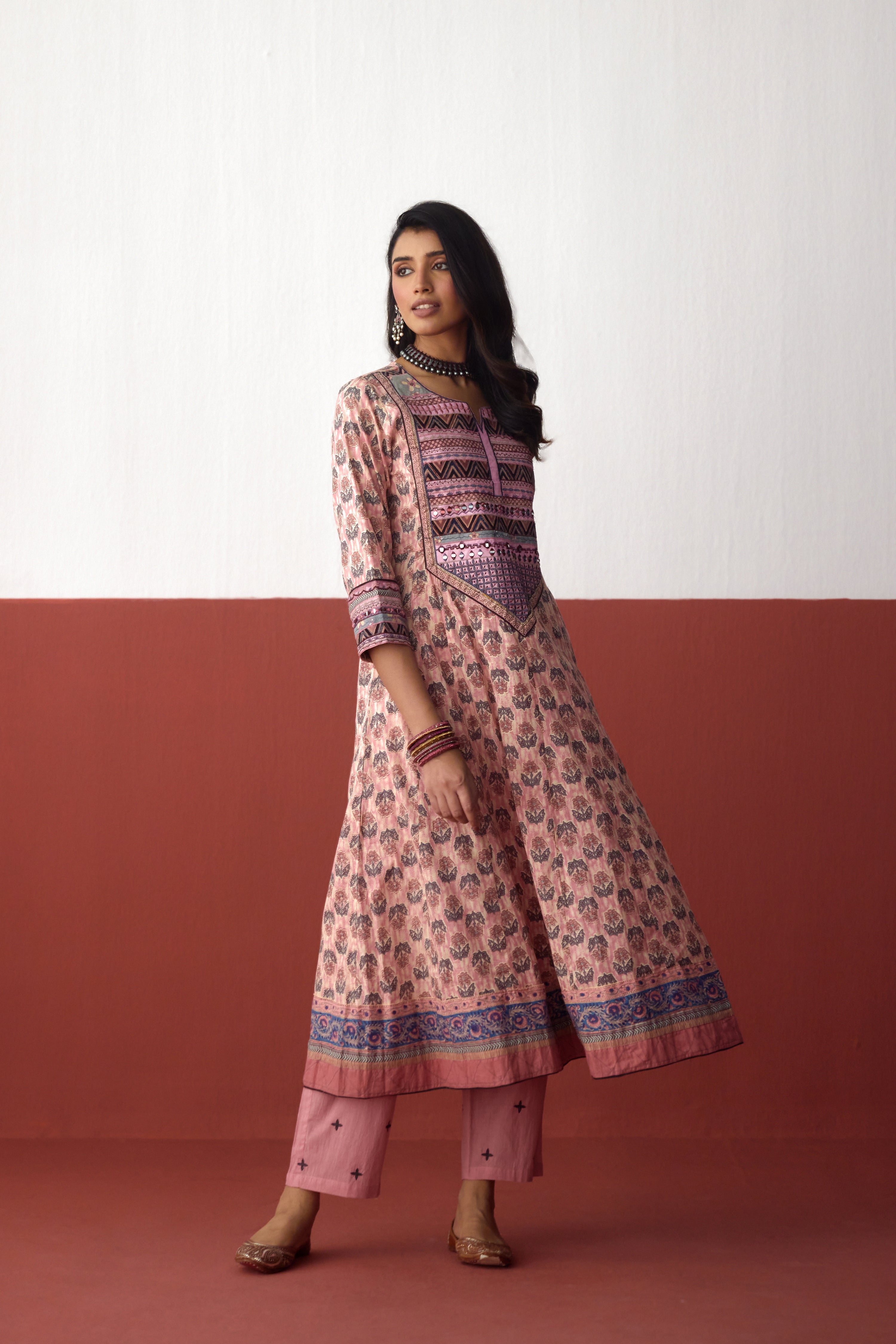 Navya Cotton Embroidered Printed Kurta Peach (10083286188331)