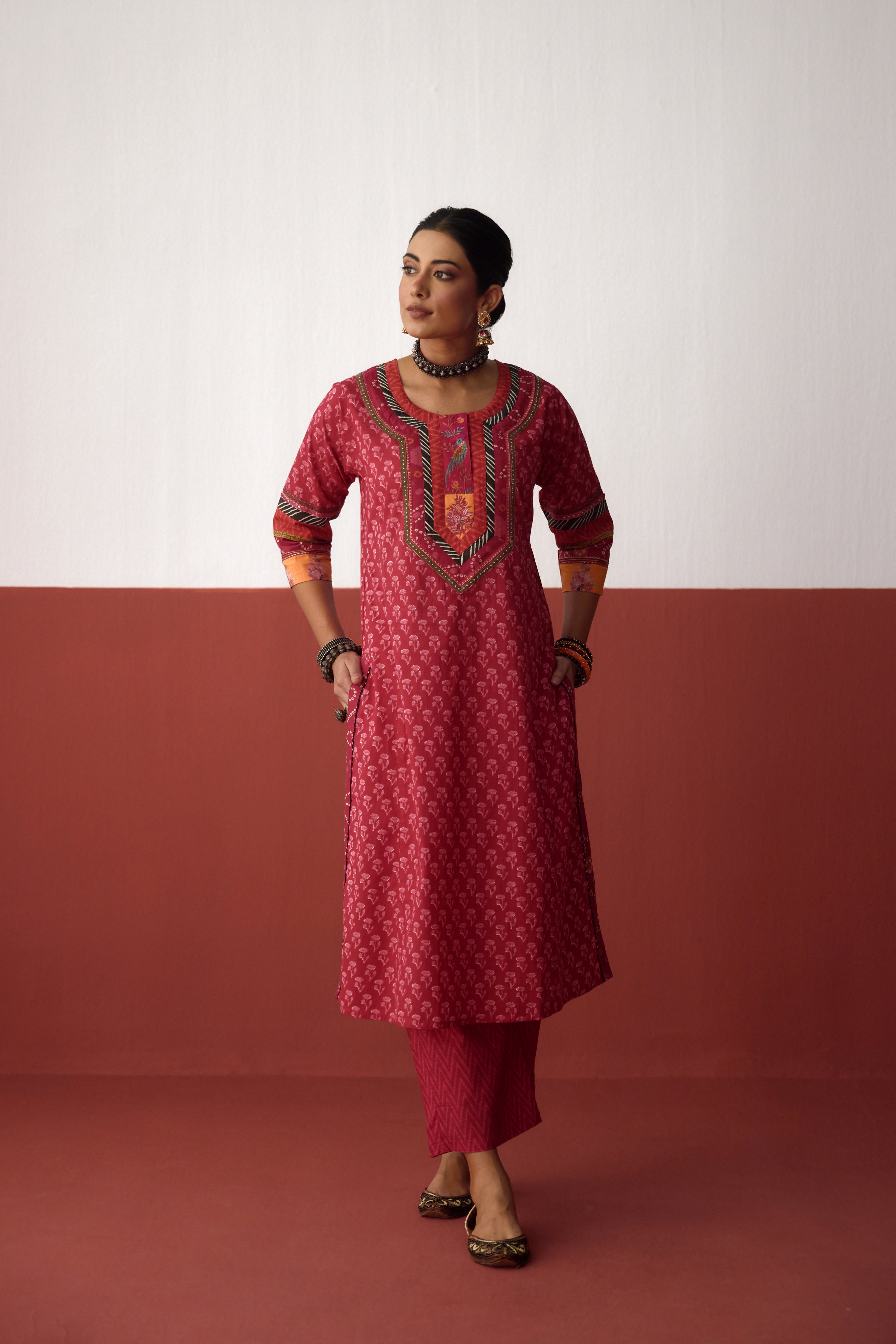 Rozana Cotton Printed Kurta Pink (10082820030763)