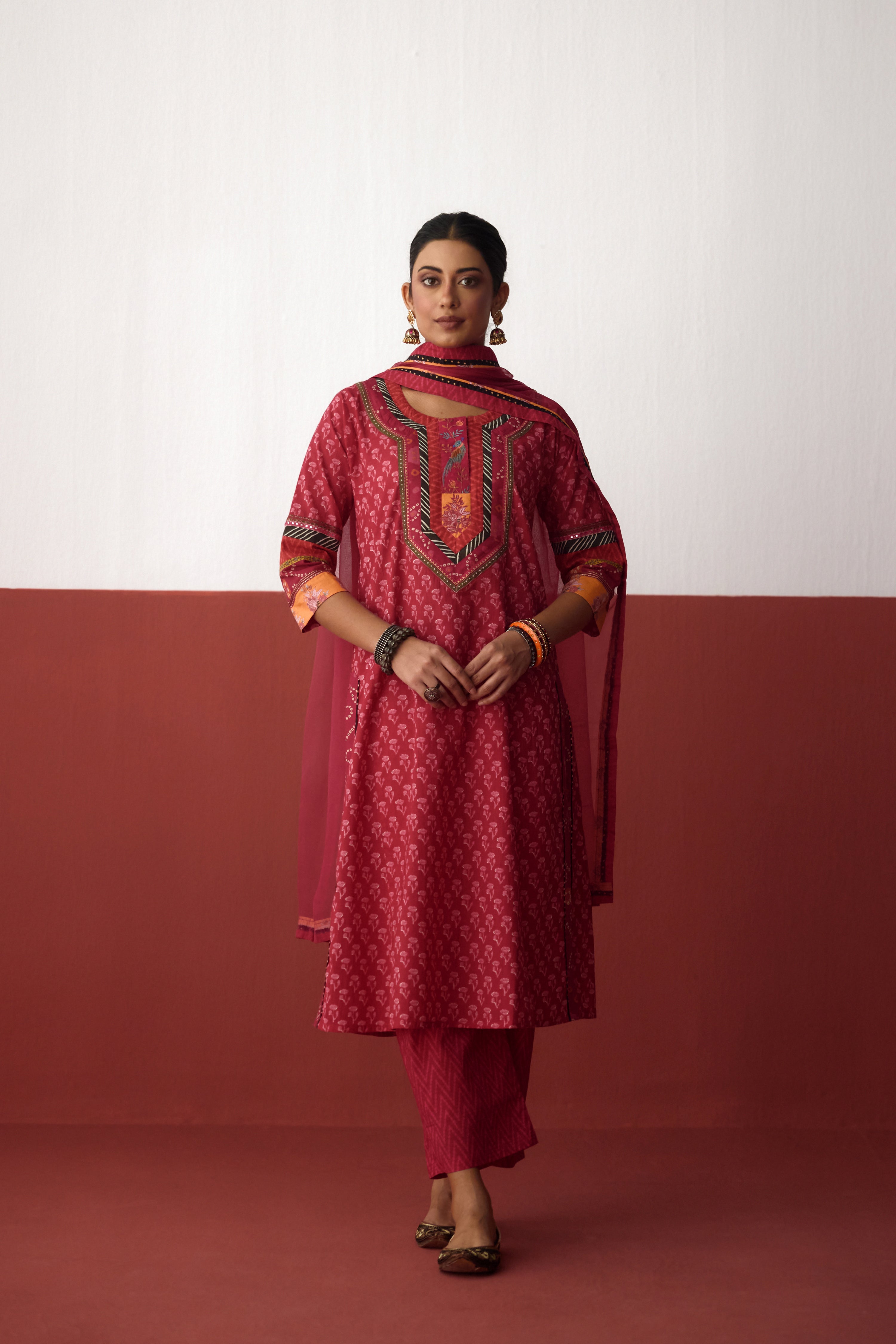 Rozana Cotton Printed Kurta Pink (10082820030763)