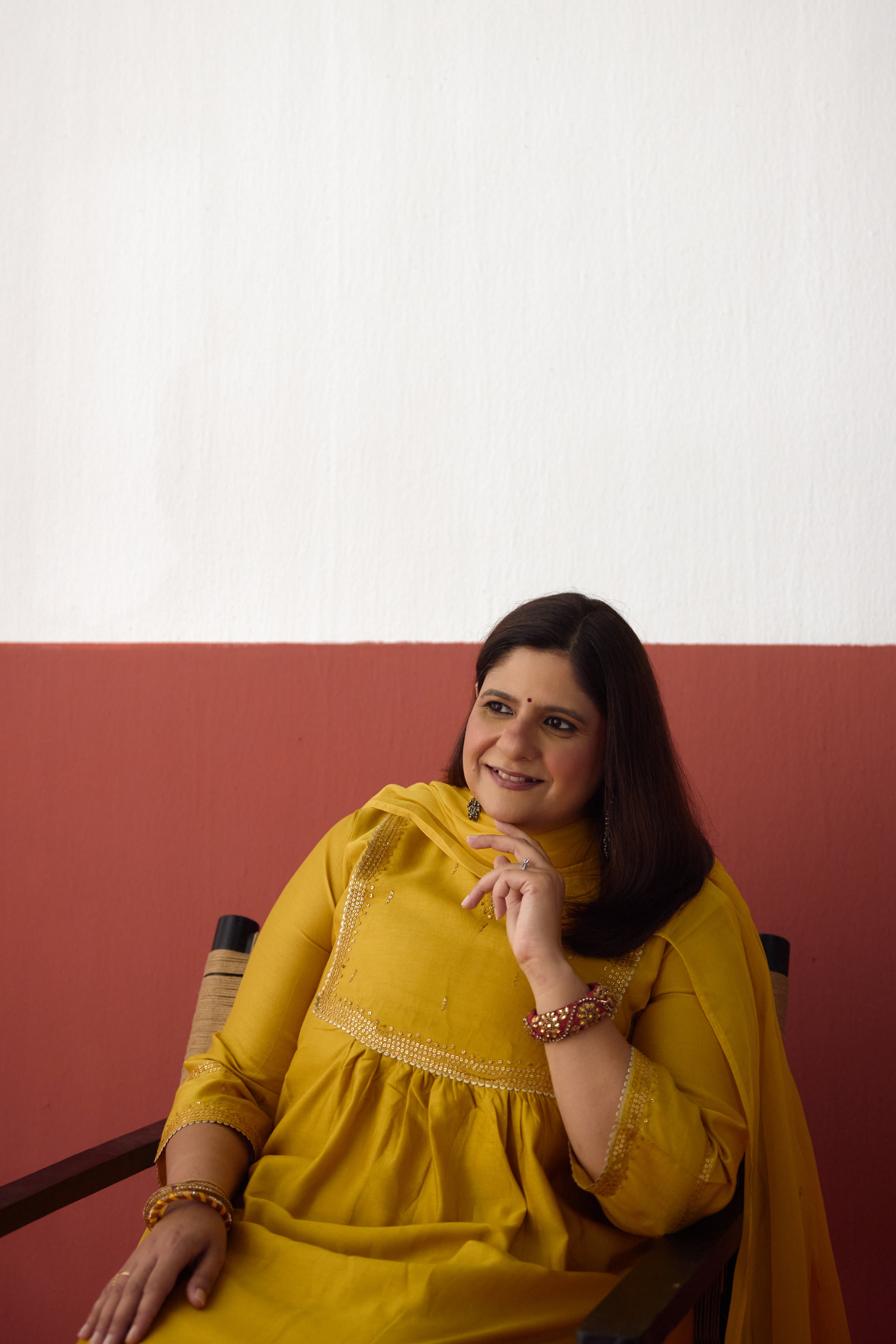 Meera Chanderi Embroidered Kurta Ochre Yellow (10083634446635)