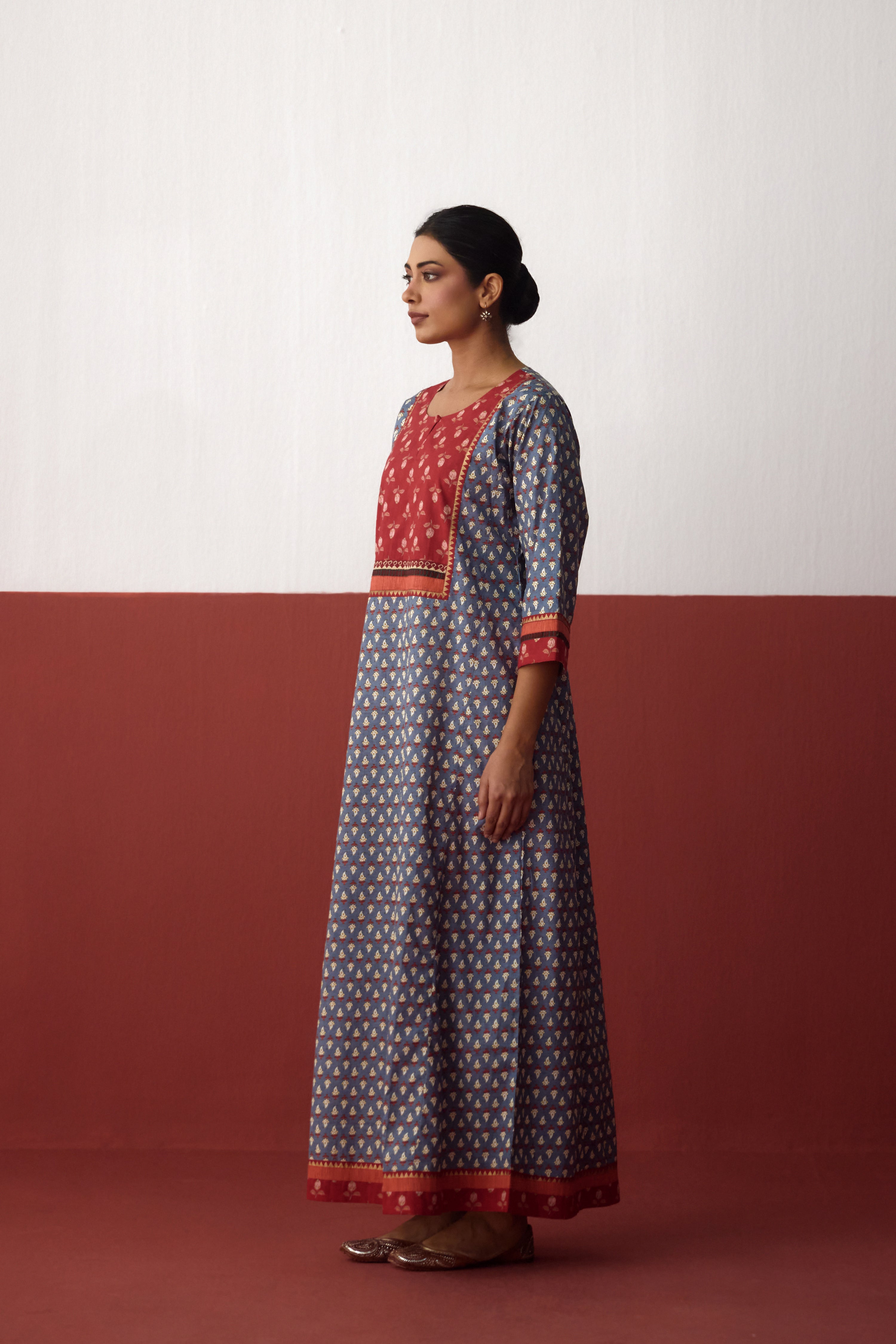 Rozana Cotton Printed Caftan Blue-Grey (10083276456235)