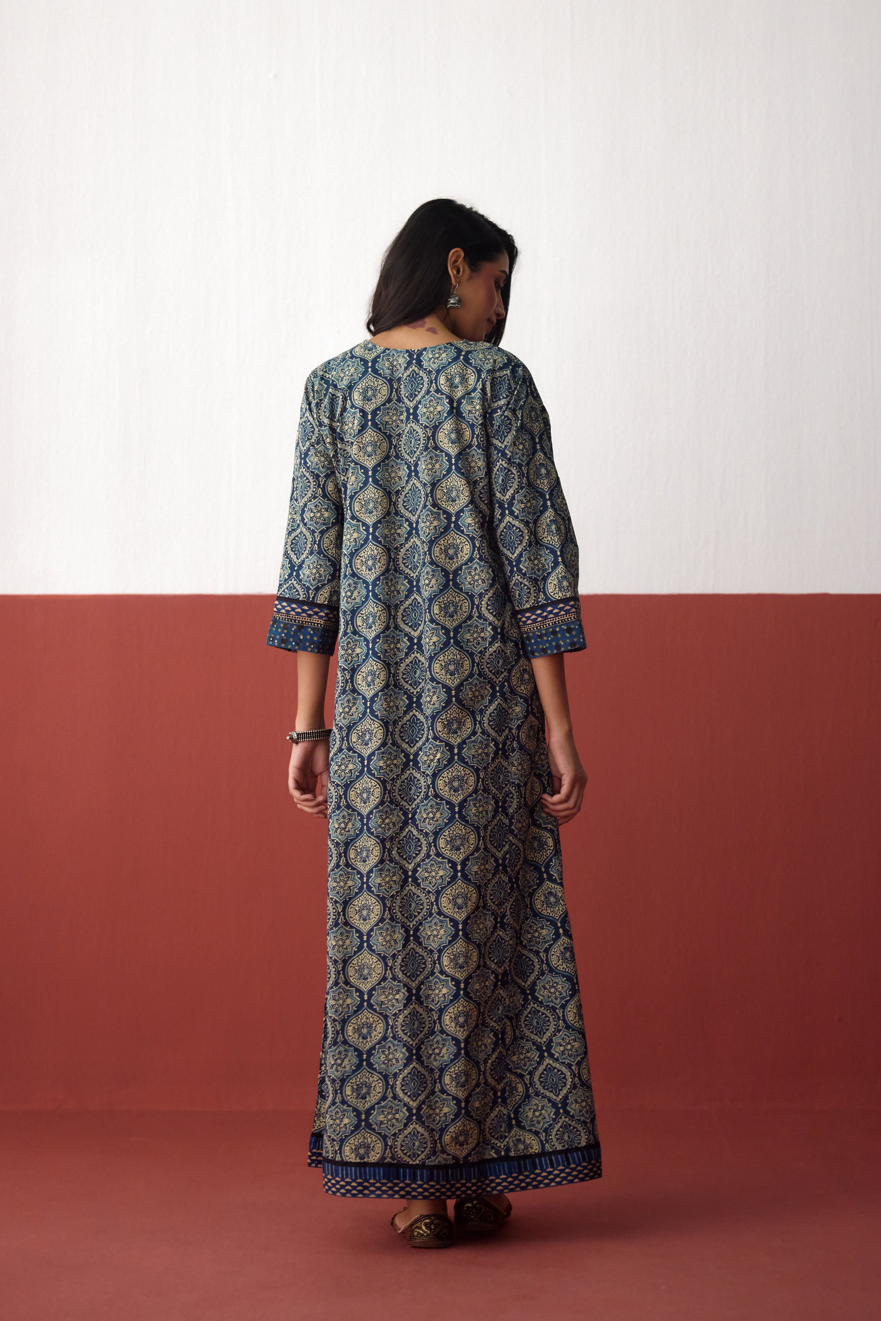Rozana Cotton Printed Caftan Indigo Off White (10083271082283)