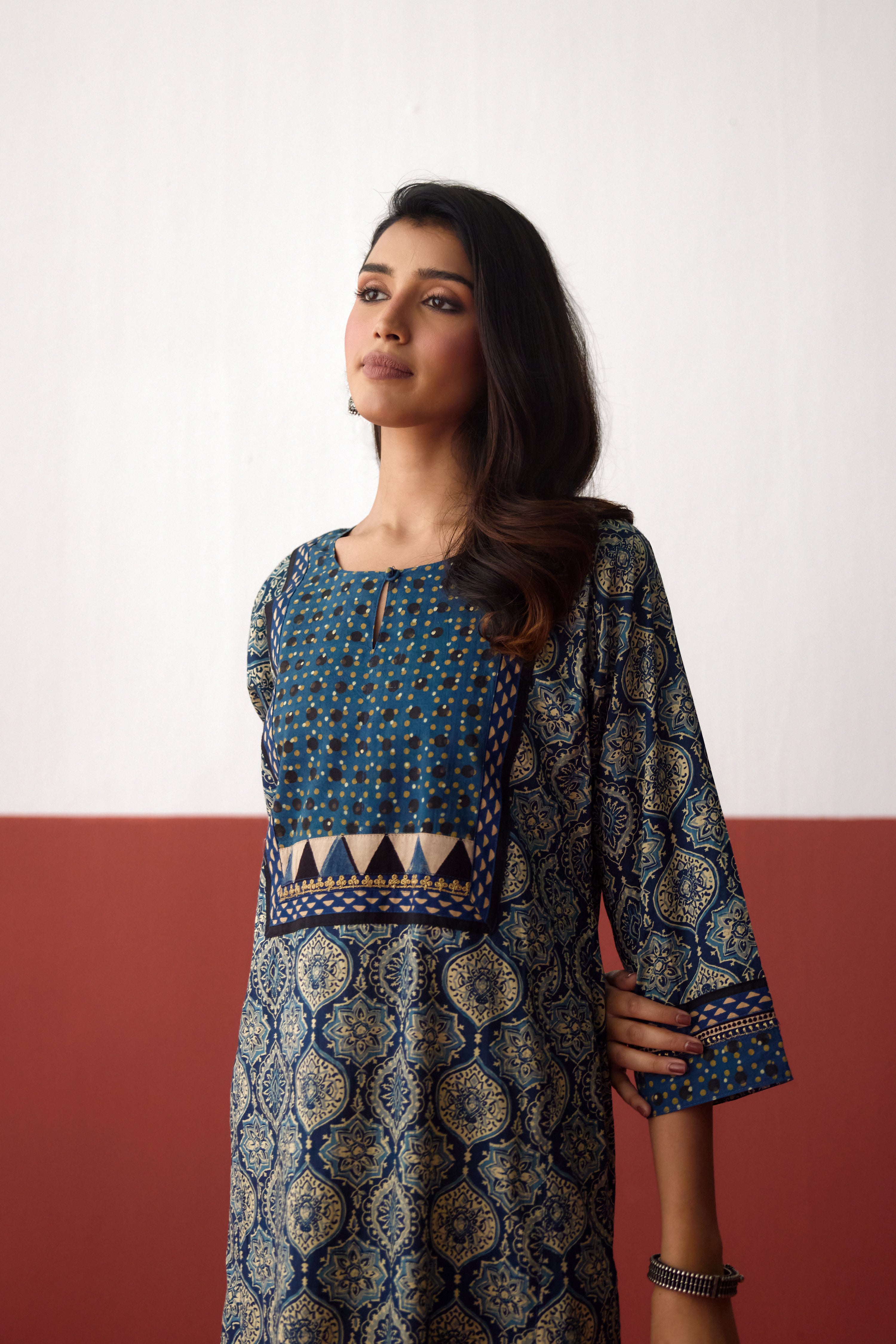 Rozana Cotton Printed Caftan Indigo Off White (10083271082283)