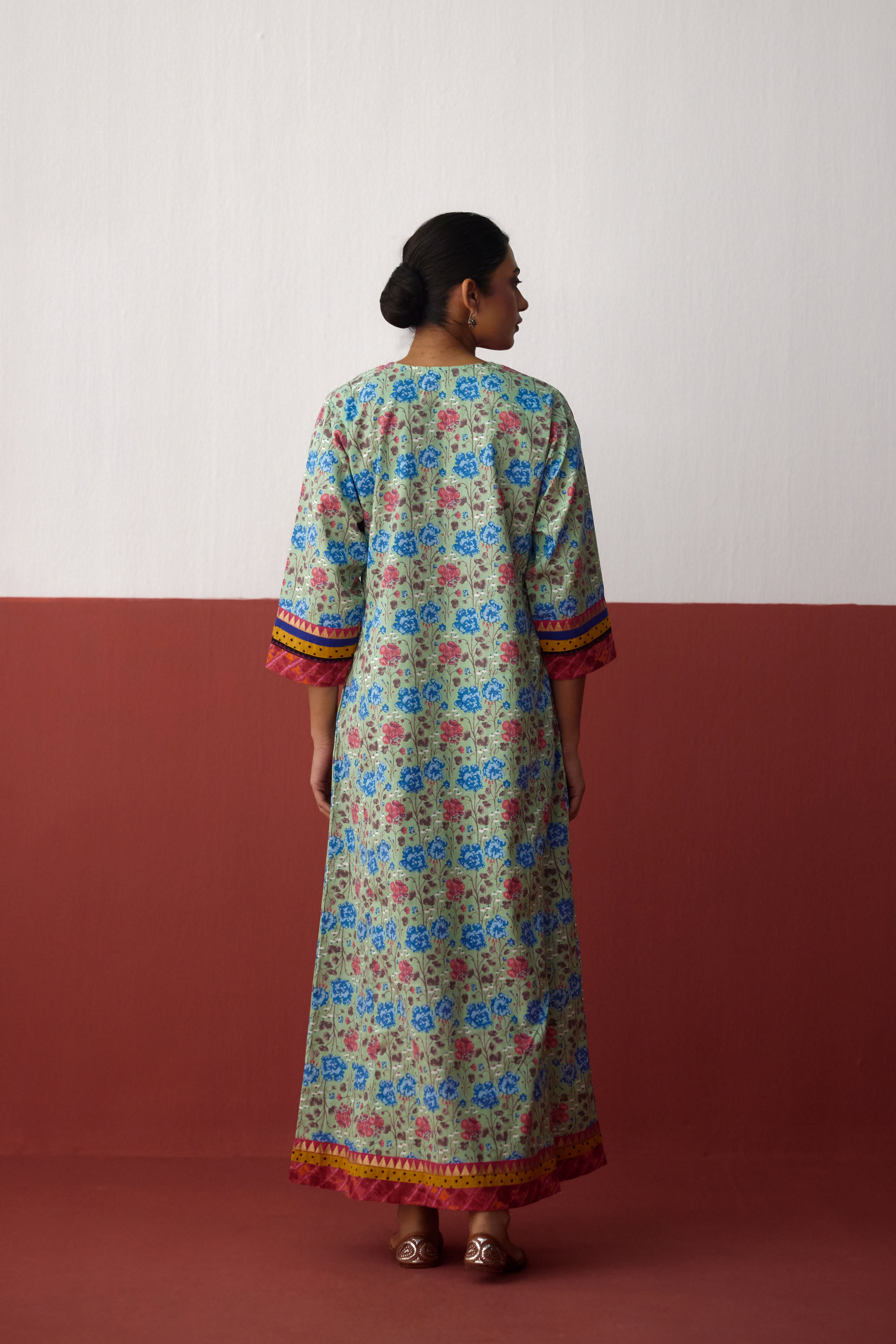 Rozana Cotton Slub Printed Caftan Light Green Blue (10083272261931)