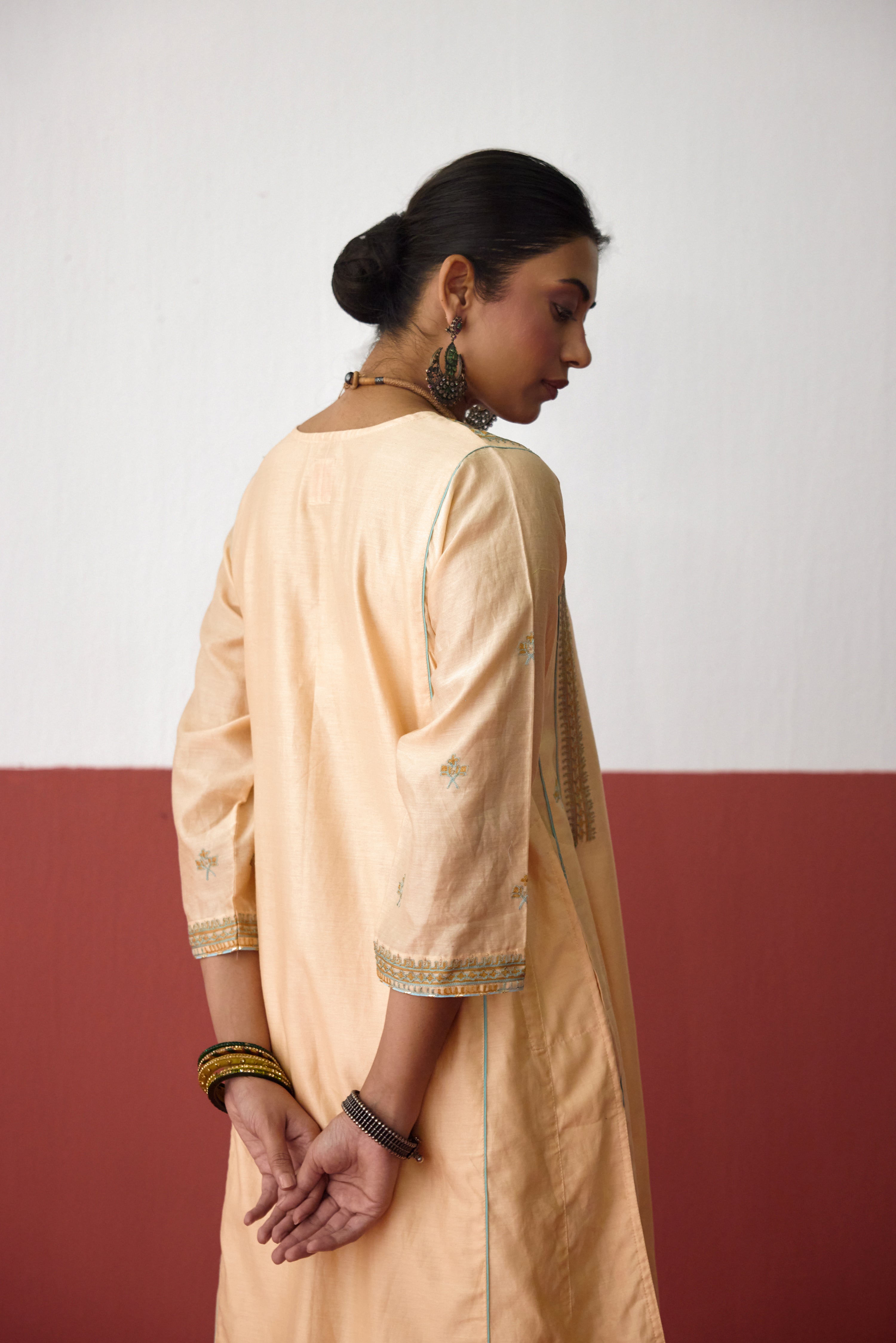 Tulsi Chanderi Embroidered Kurta Light Peach (10083426730283)