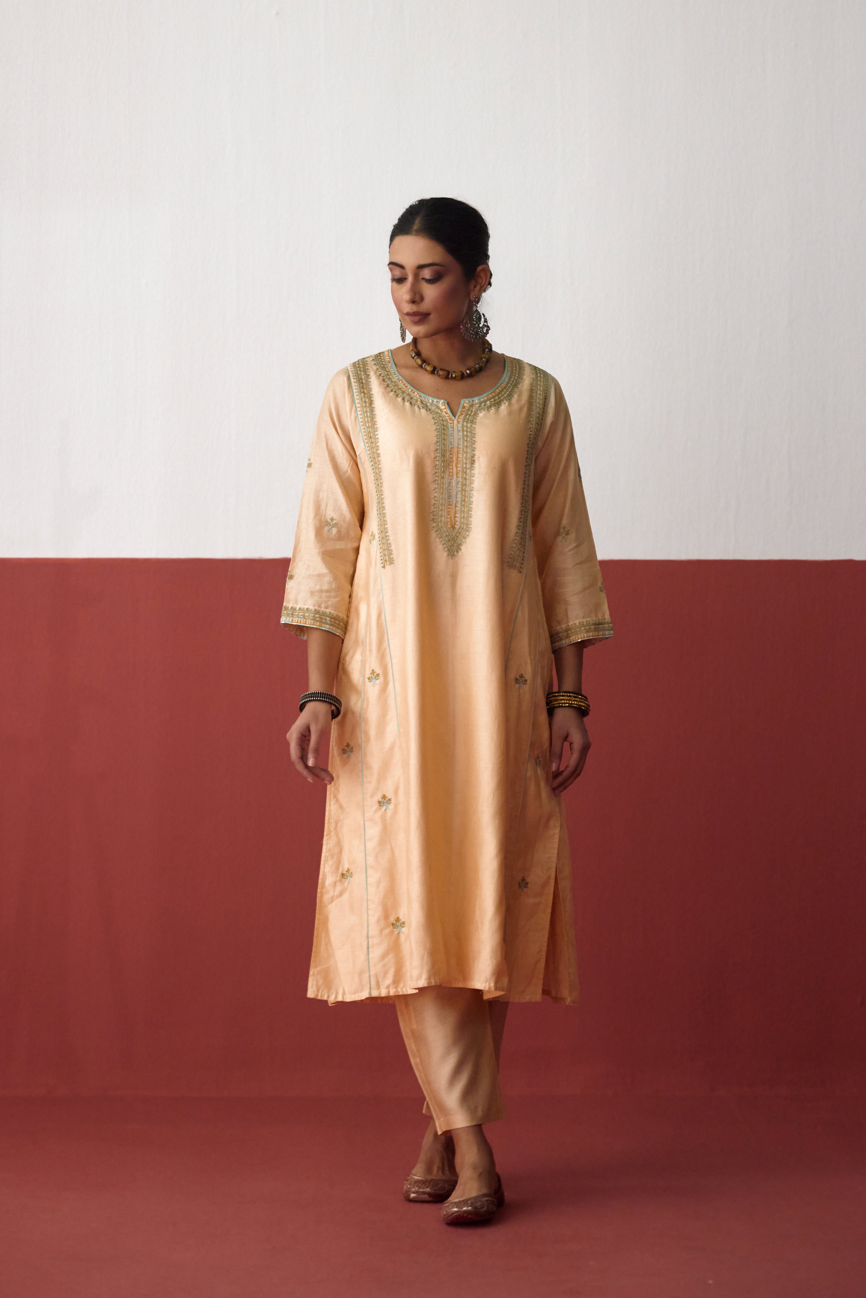 Tulsi Chanderi Embroidered Kurta Light Peach (10083426730283)